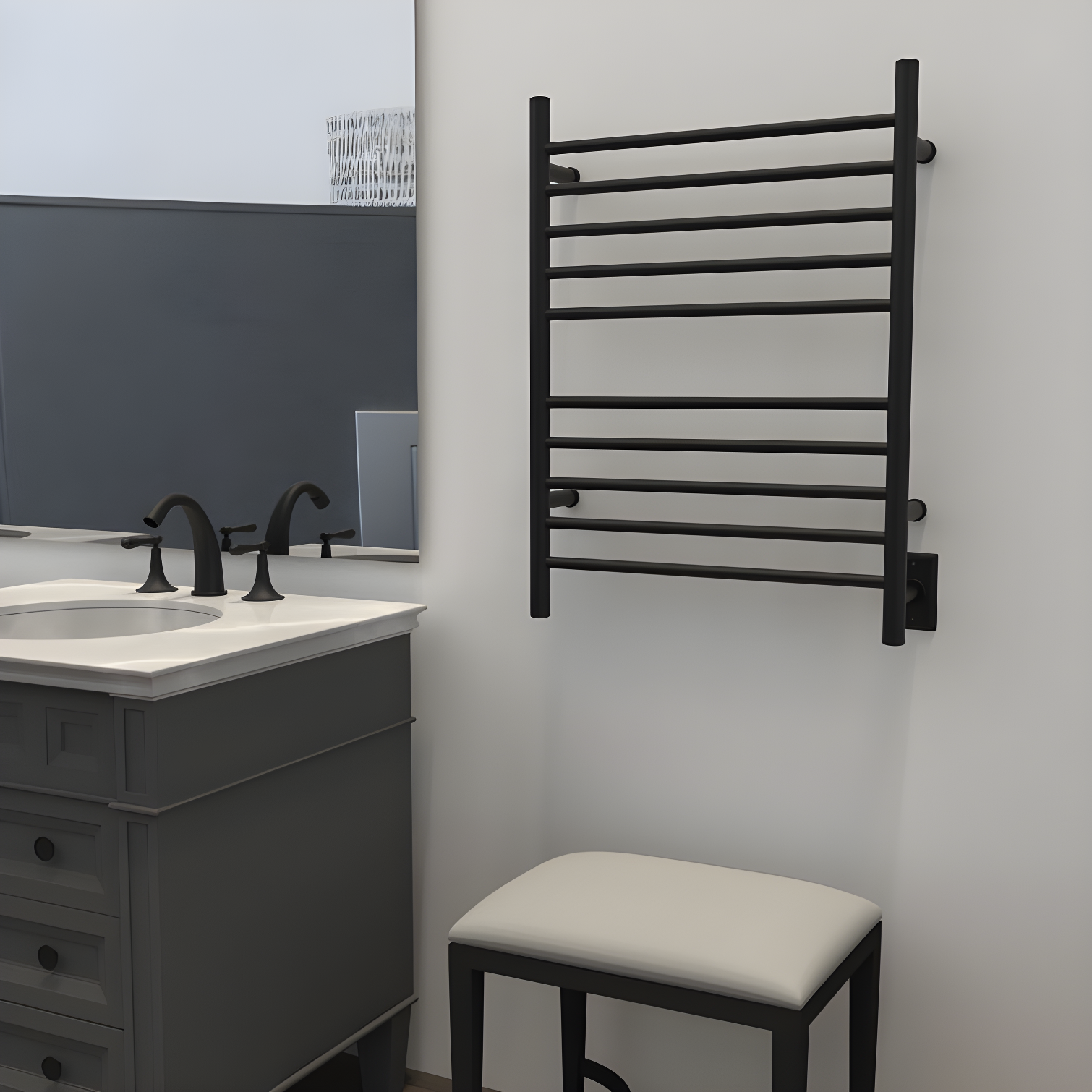 Matte Black Wall Mounted Electric Towel Warmer with 10 Bars