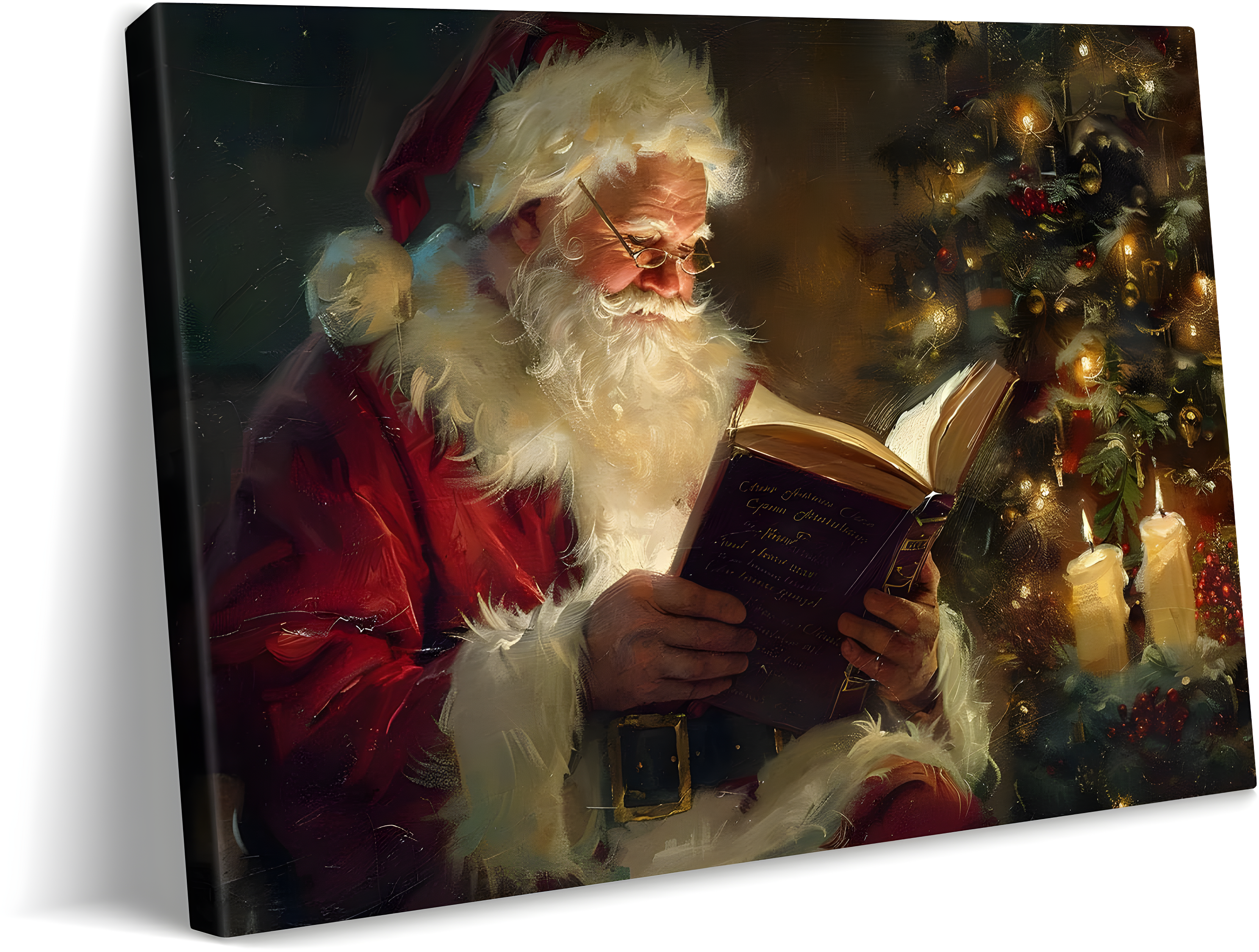 Vintage Christmas Santa Claus Reading Canvas Wall Art