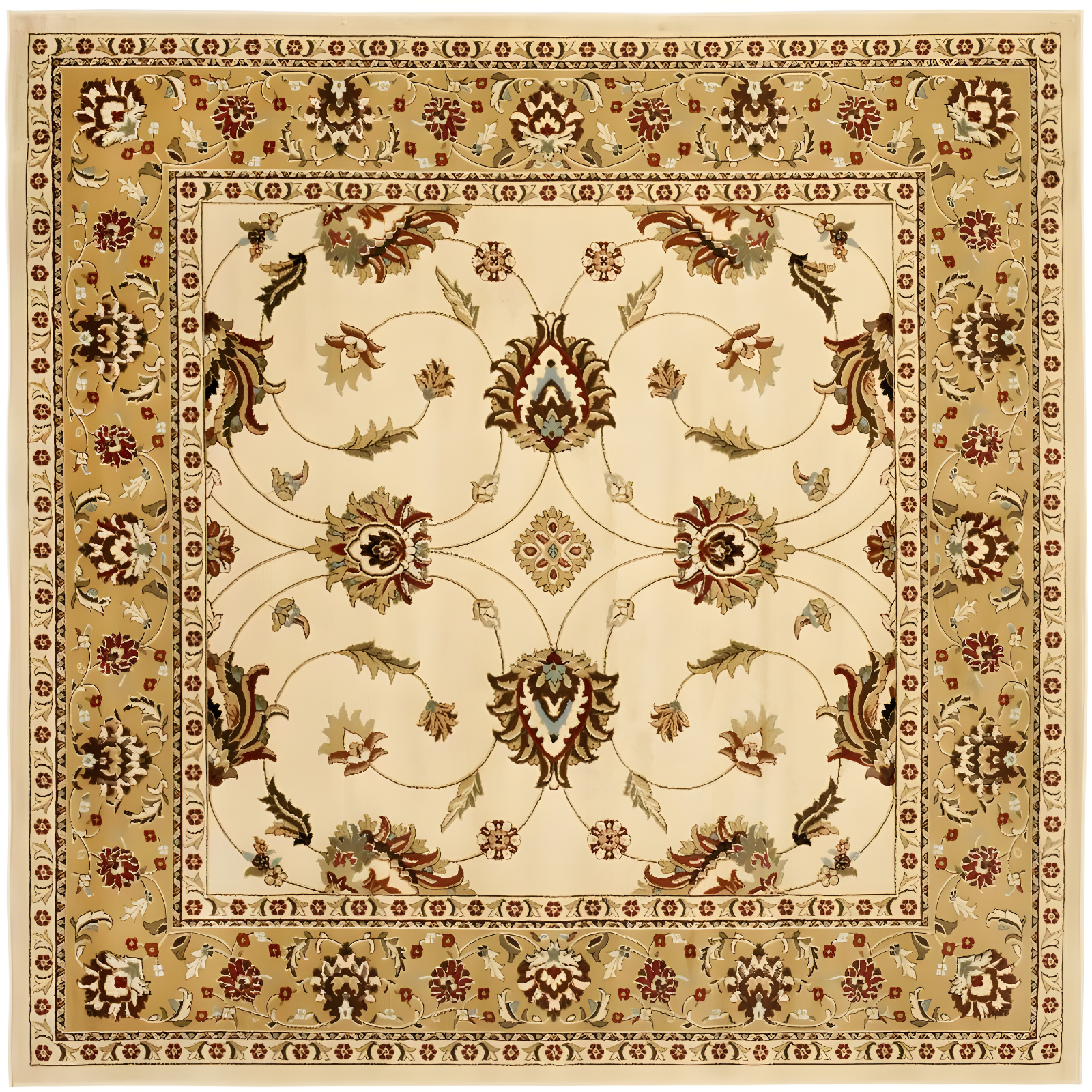 Ivory and Beige Synthetic Safavid Style Area Rug