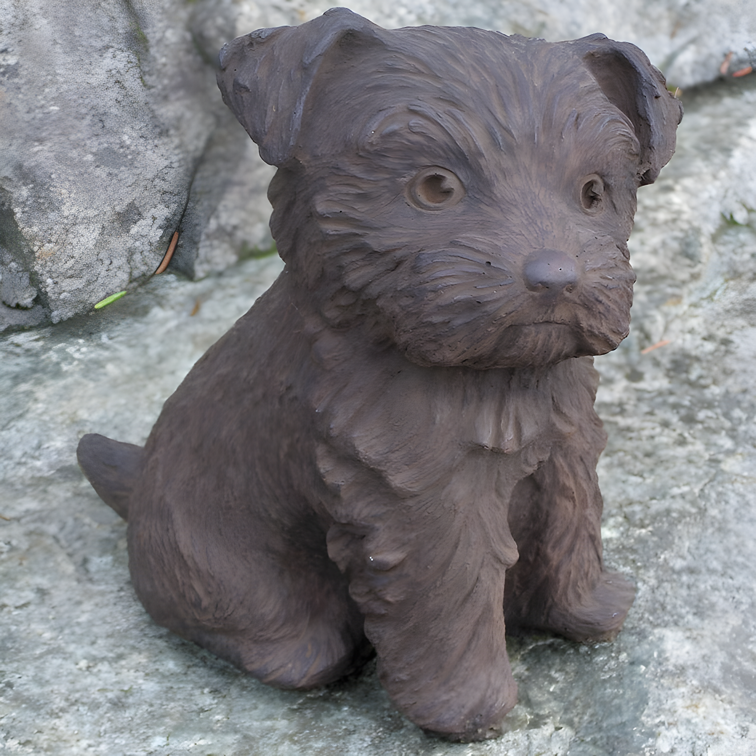 Dark Walnut Concrete Yorkshire Terrier Puppy Statue