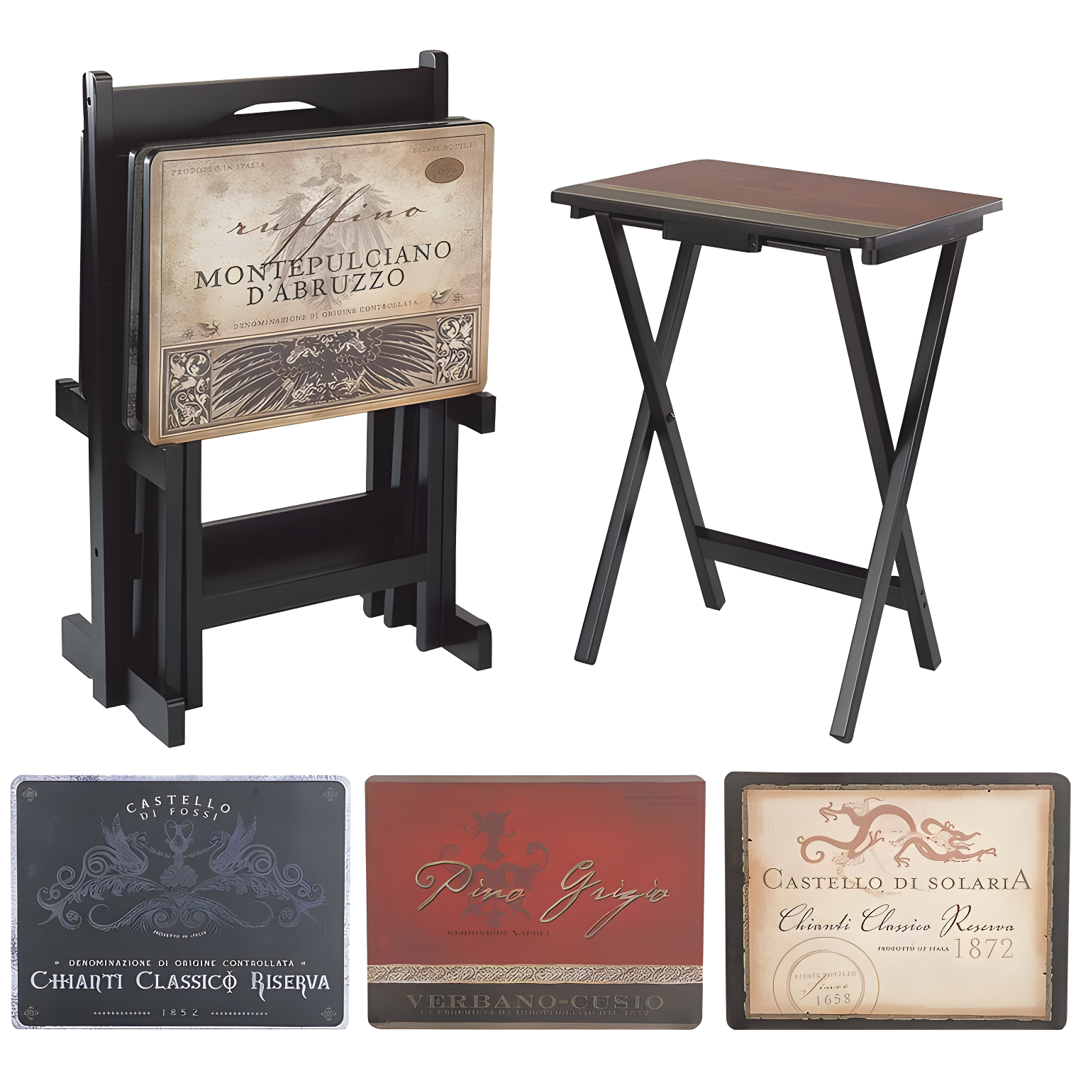 Tuscan Wine Label Foldable TV Tray Set with Stand