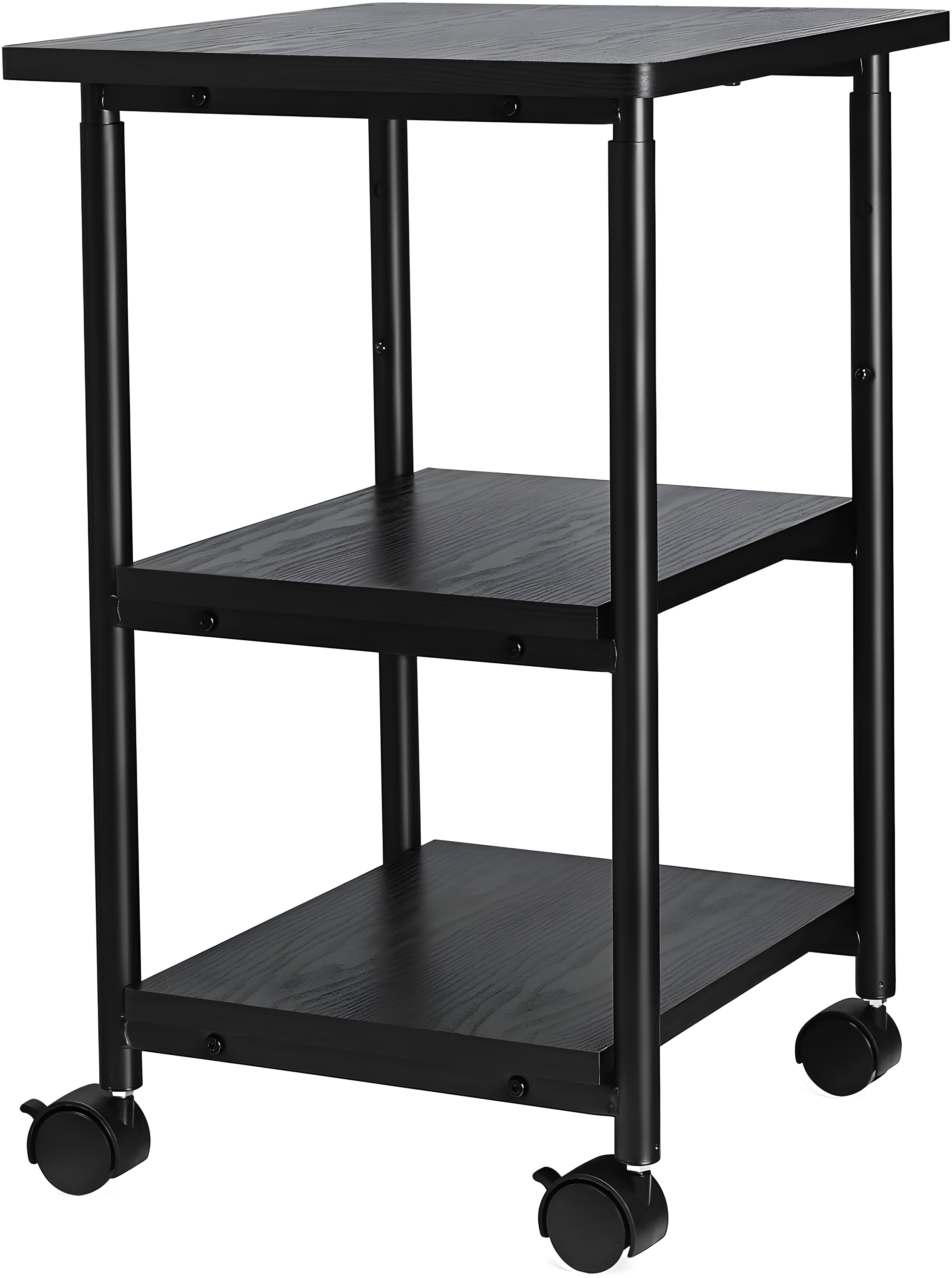 Adjustable Black Metal 3-Tier Printer Stand with Wheels