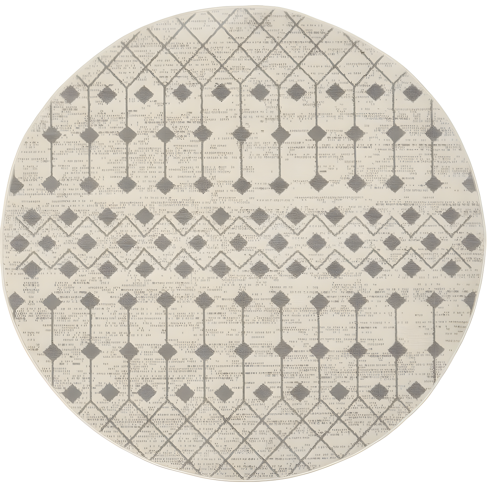 Ivory and Grey Geometric Round Synthetic Area Rug, 63"