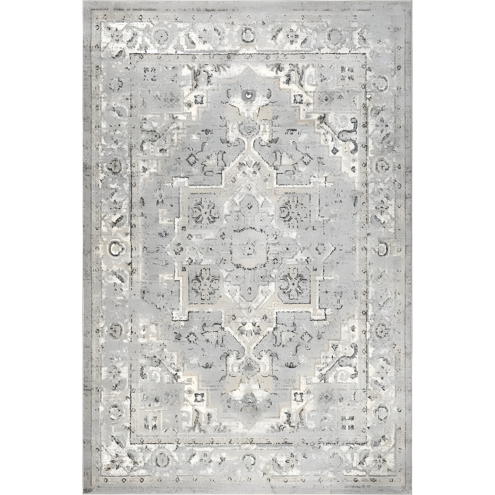 Gray Medallion Synthetic Easy Care Area Rug