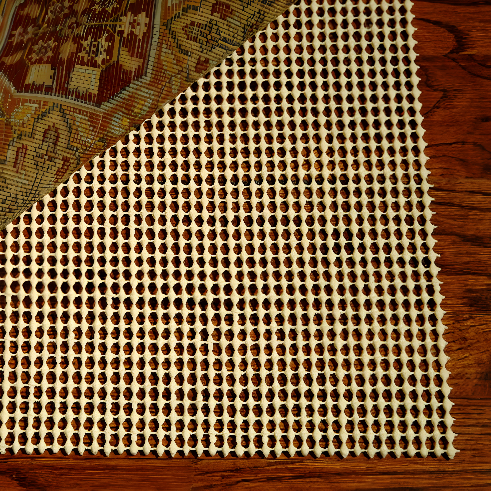 Cream Polyester Non-Slip Grid Rug Pad