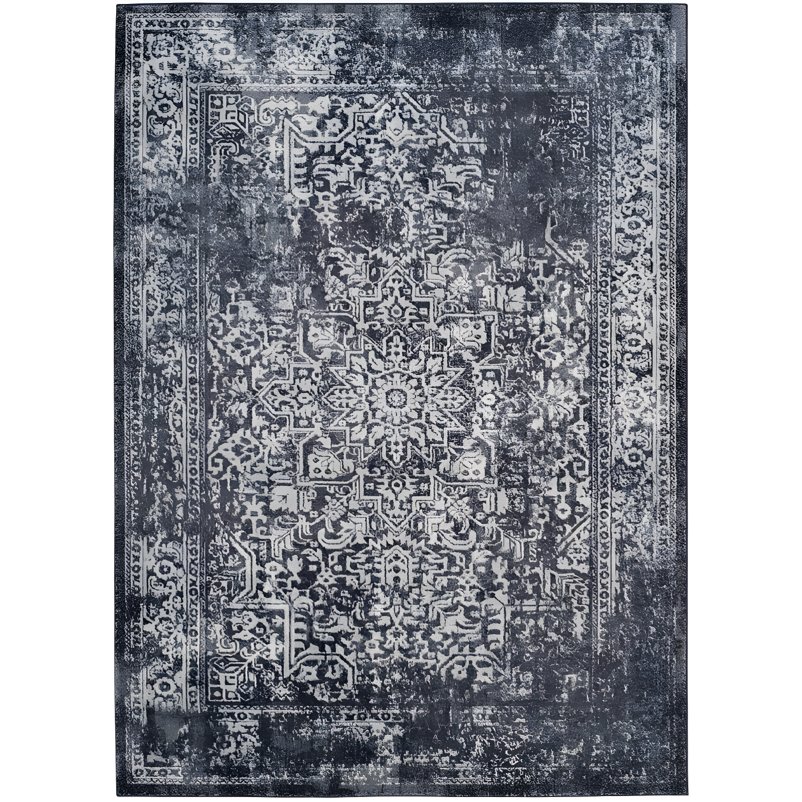 Reversible Black/Grey Synthetic Easy-Care Rug 6' x 9'