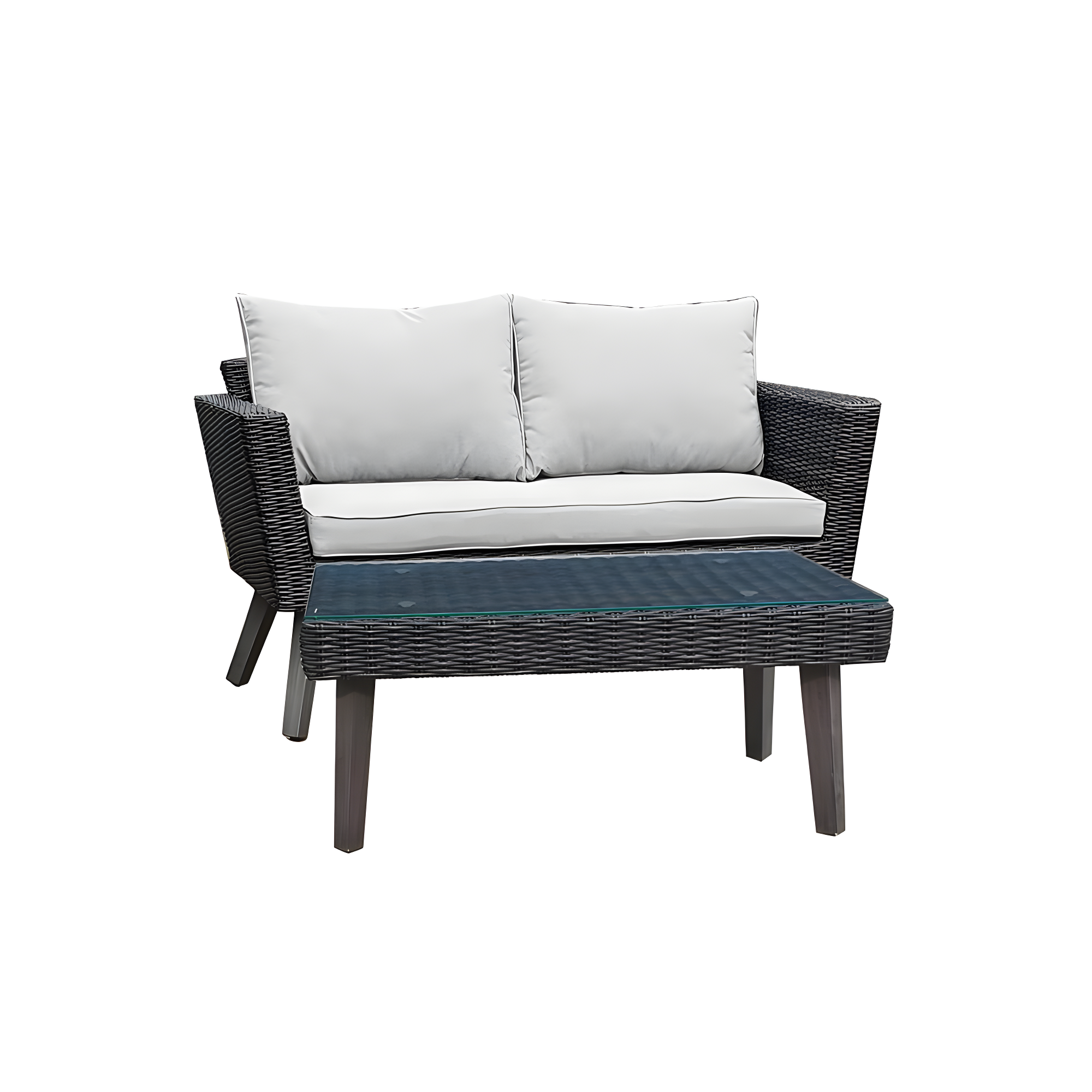 Kotka 2 Piece Gray Wicker Patio Loveseat Set with Cushions