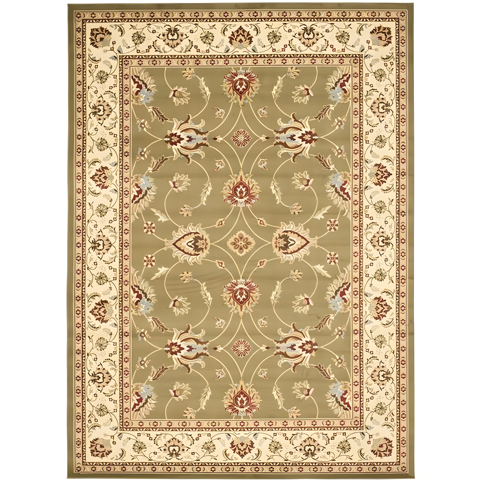 Green and Ivory Hand-Knotted Safavid Style Area Rug