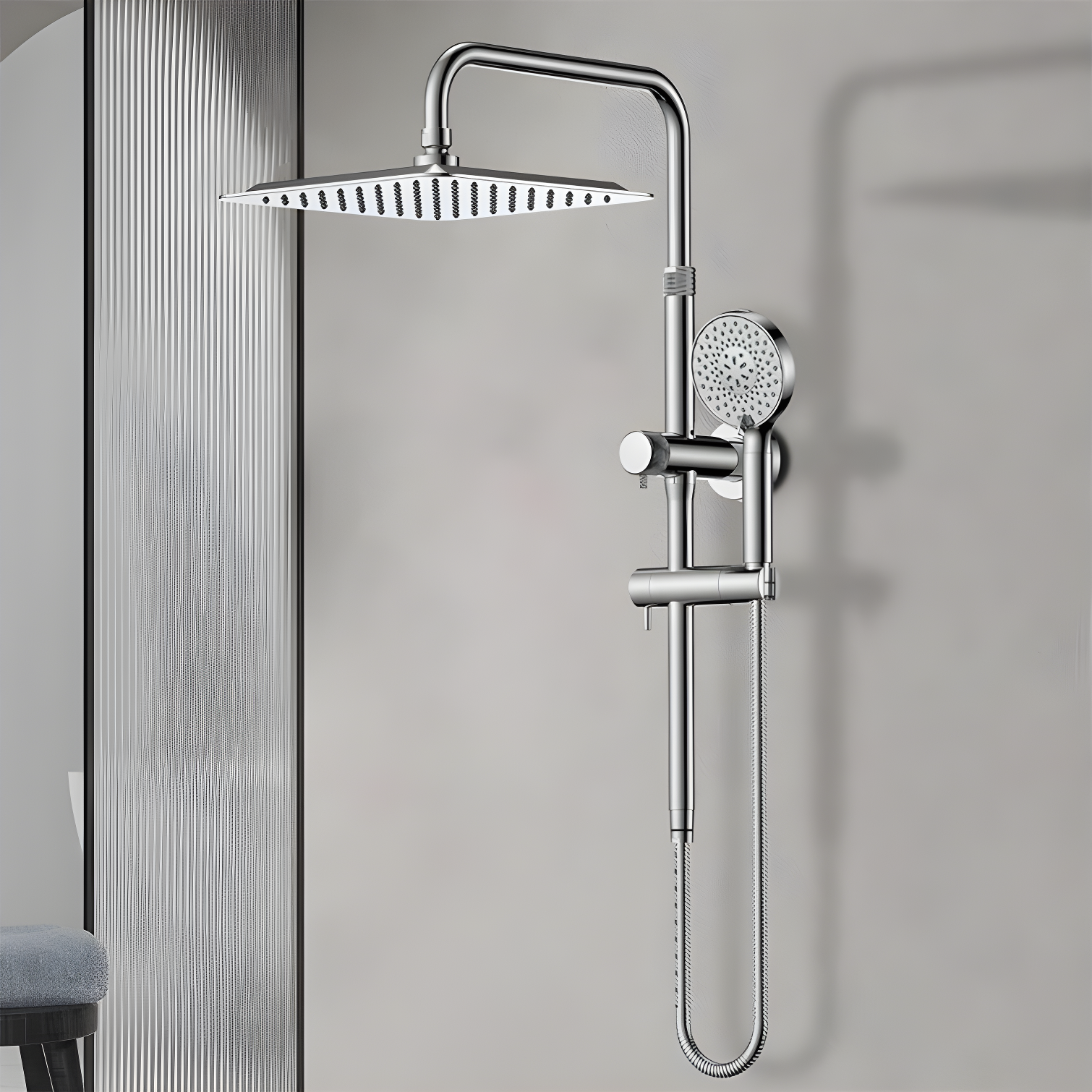 10-Inch Polished Stainless Steel Rain Shower Head with Handheld Combo