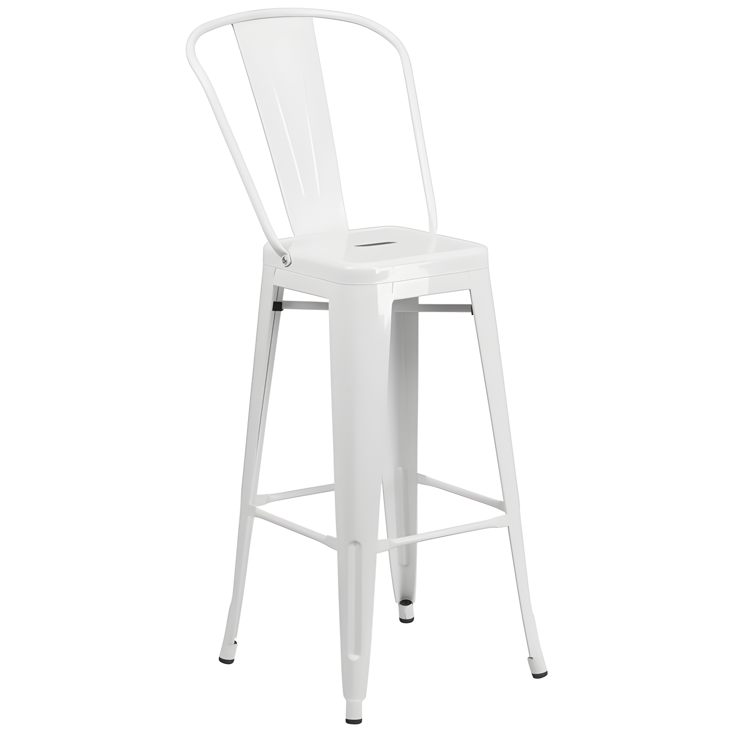 White Metal 30" Indoor/Outdoor Barstool with Slat Back