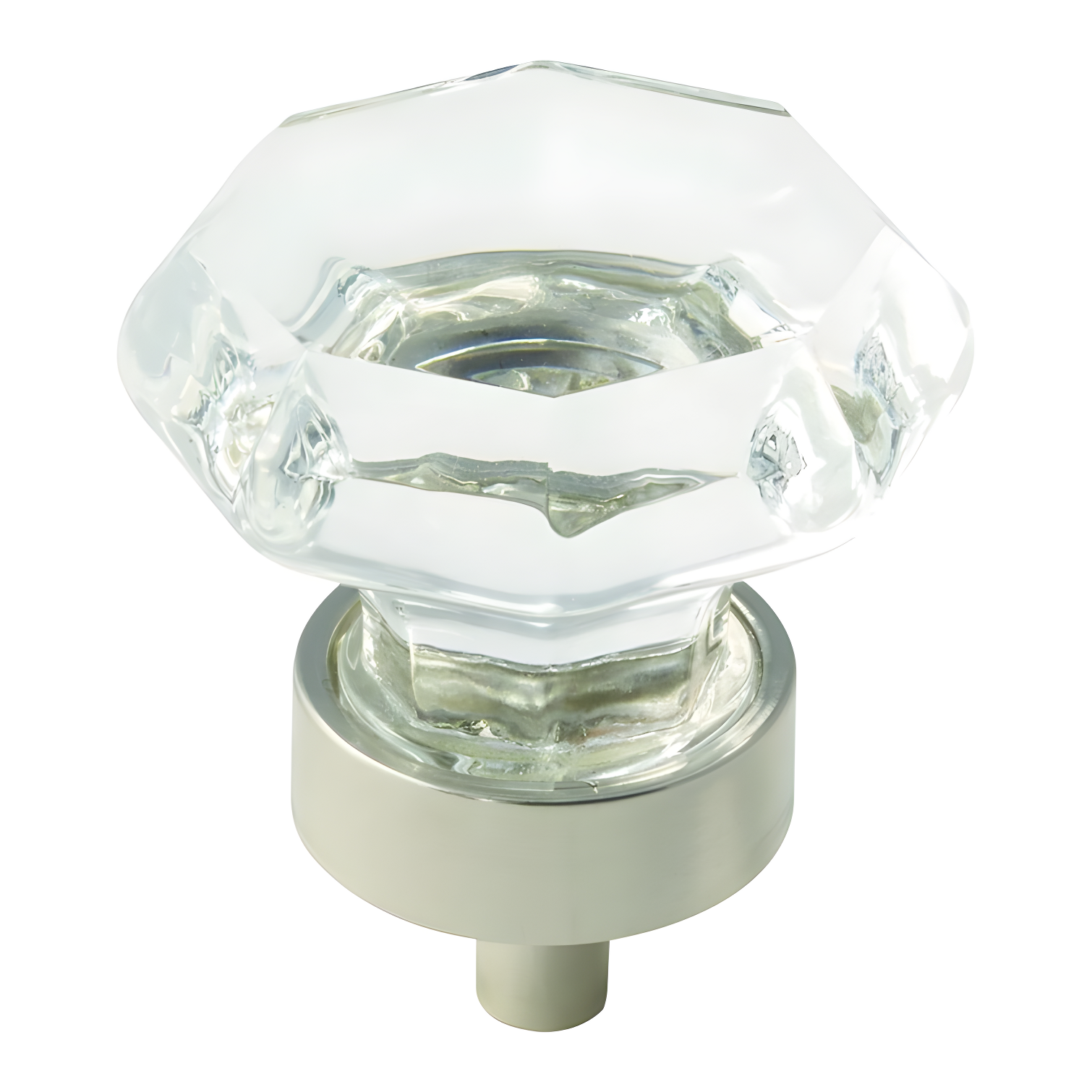 Clear Crystal and Polished Nickel Round Knob with Mounting Hardware