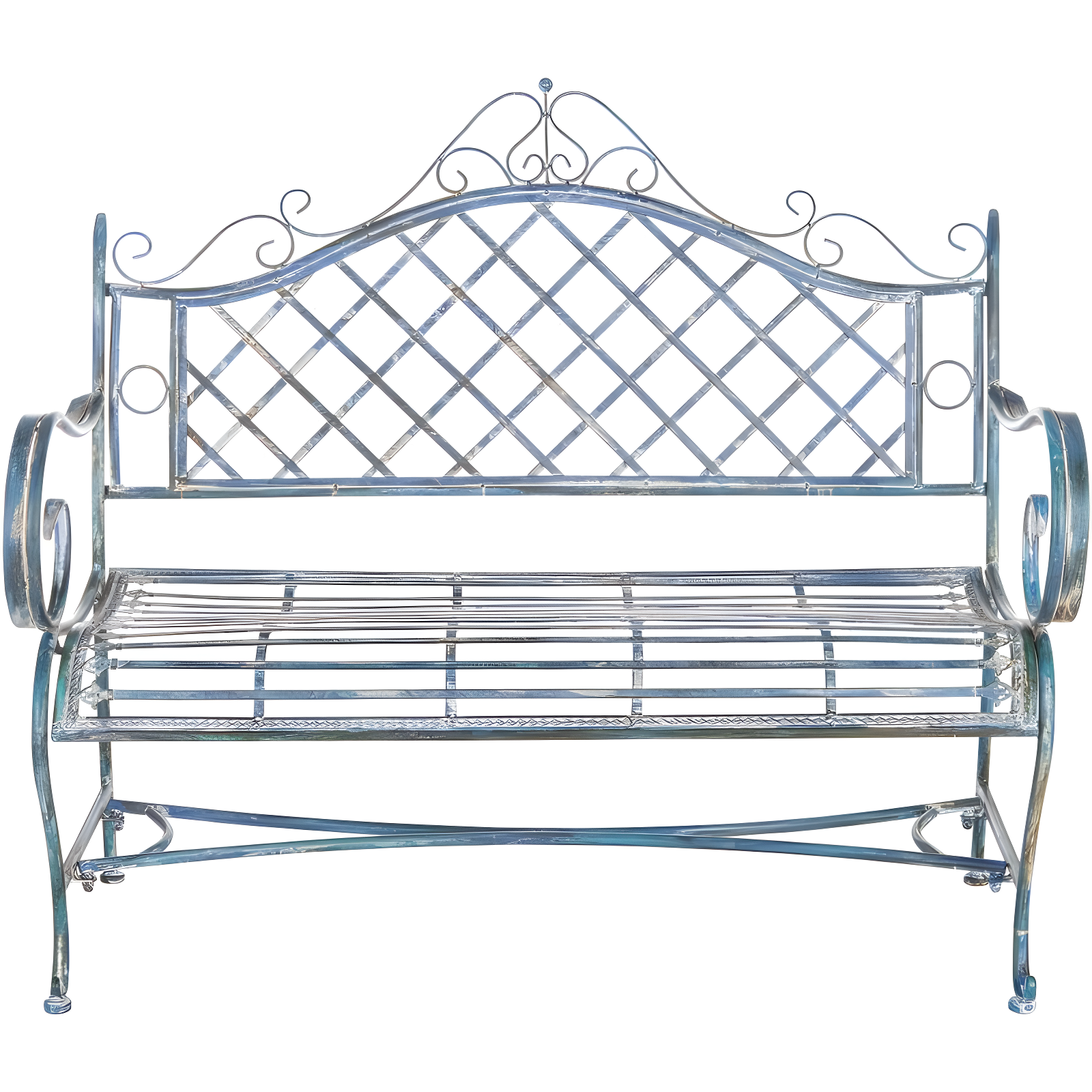 Antique Blue Wrought Iron Outdoor Garden Bench 45.75 Inch