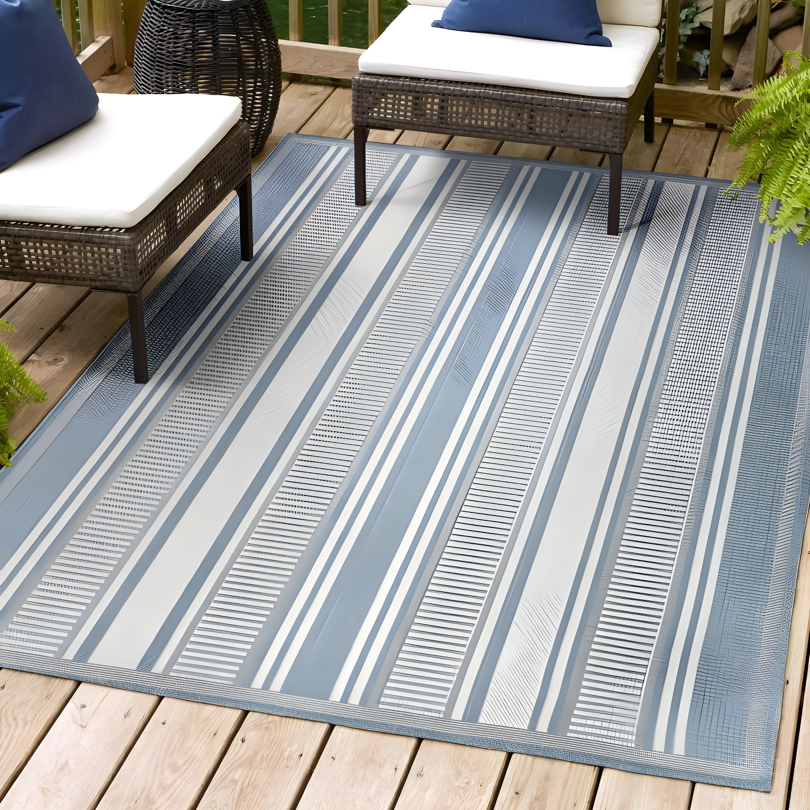 Haynes 5' x 8' Blue/Light Gray Synthetic Stripe Indoor/Outdoor Rug