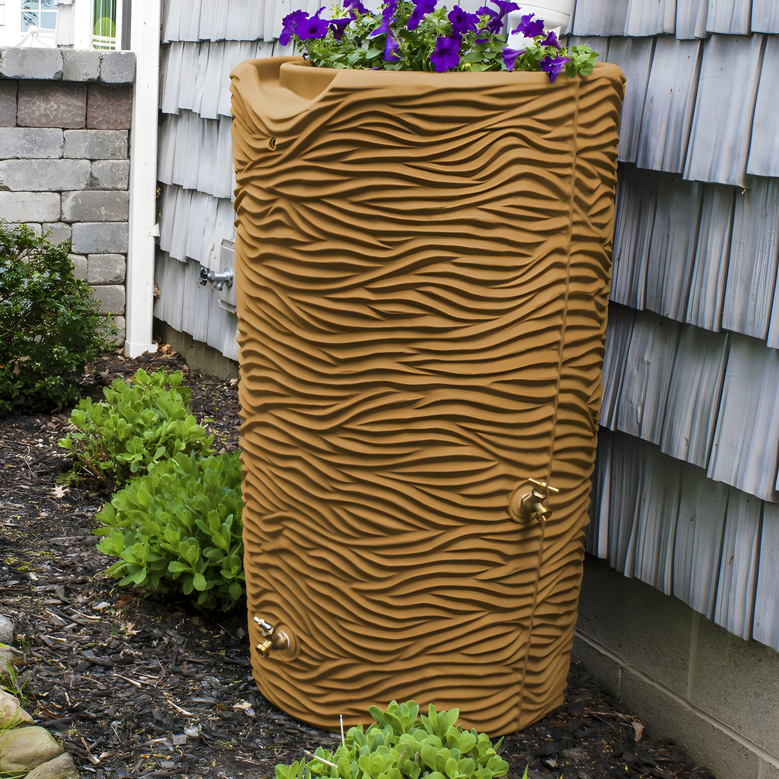 Terra Cotta 65-Gallon Palm Texture Rain Barrel Planter