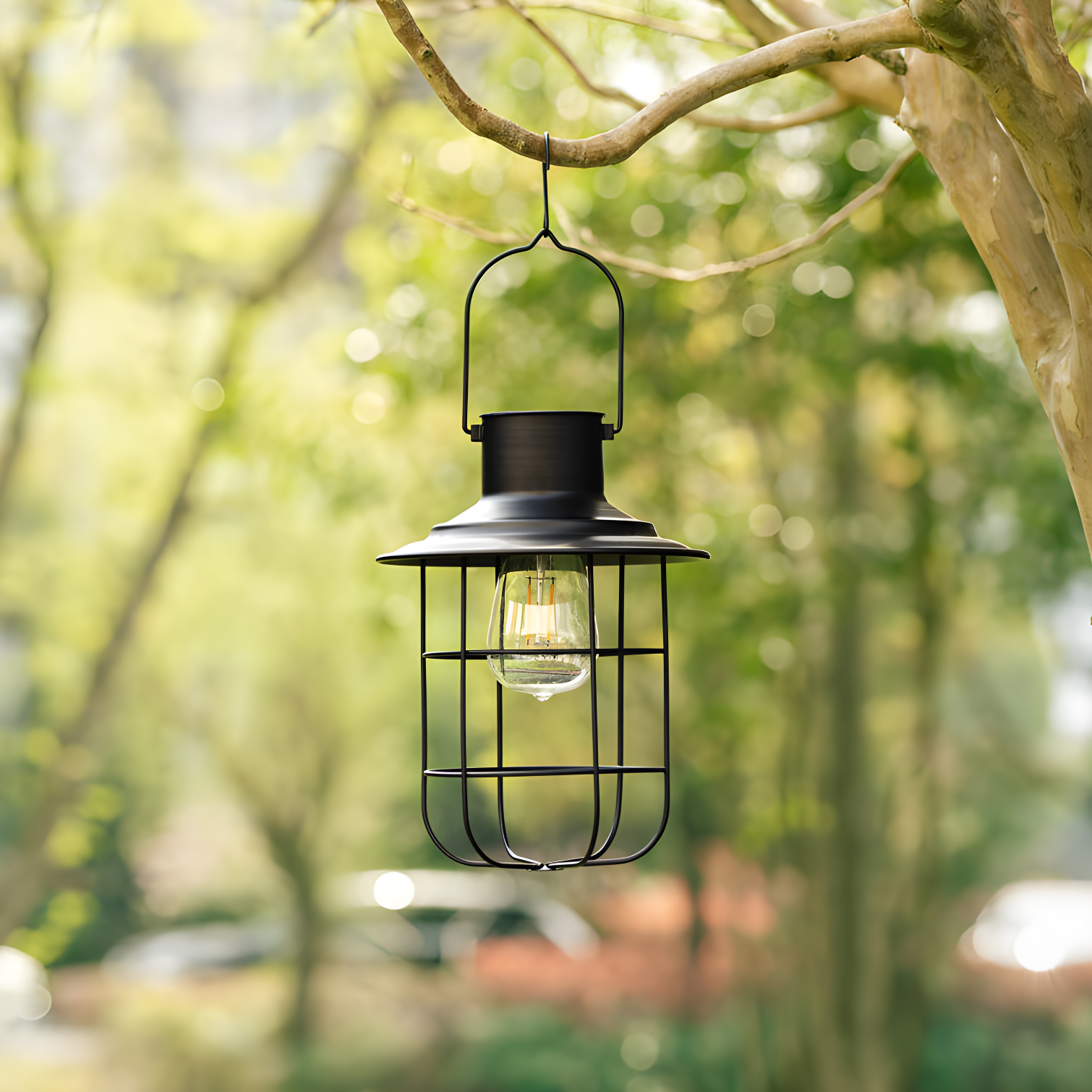 9.75" Black Metal Wire Solar Powered Outdoor Lantern