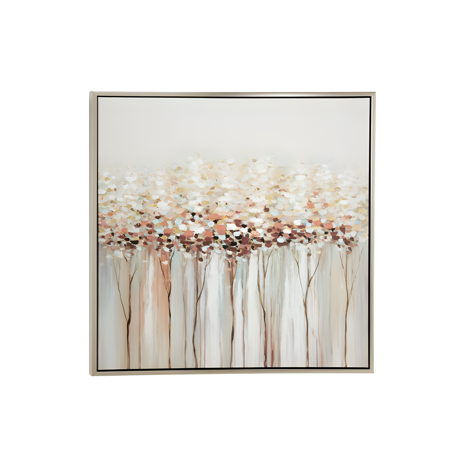 White and Beige Abstract Tree Framed Canvas Wall Art