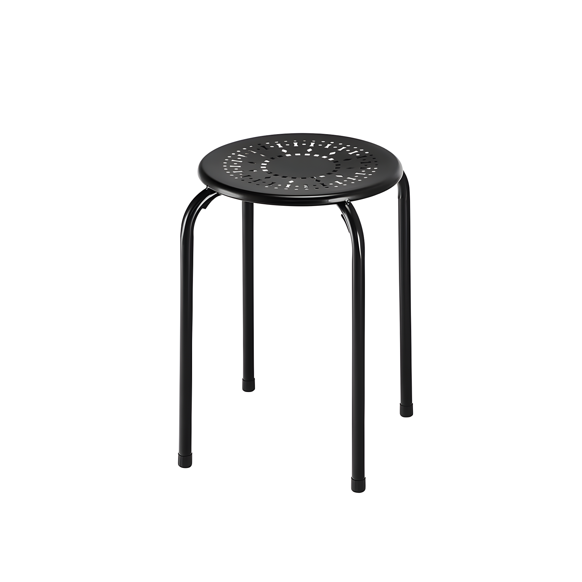 Black Steel Stackable Backless Stools with Daisy Design, Set of 6