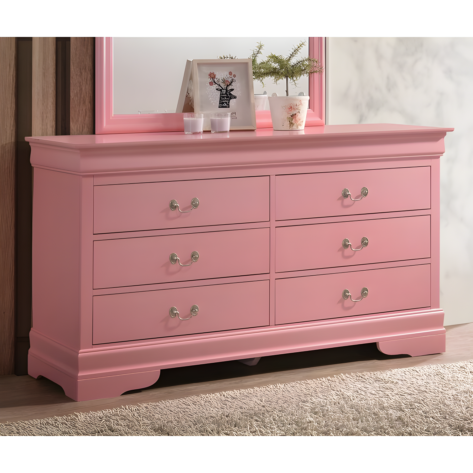 Pink Double Dresser with Dovetail Drawers