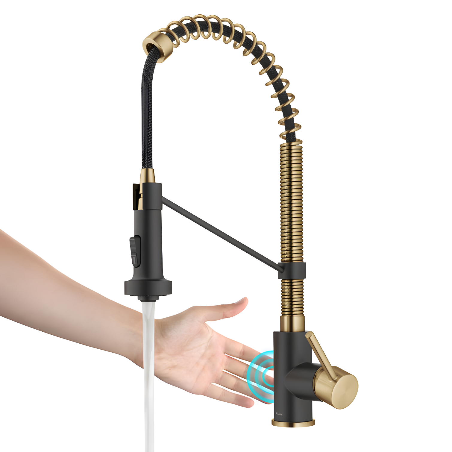 Brushed Brass and Matte Black Touchless Pull-Down Kitchen Faucet