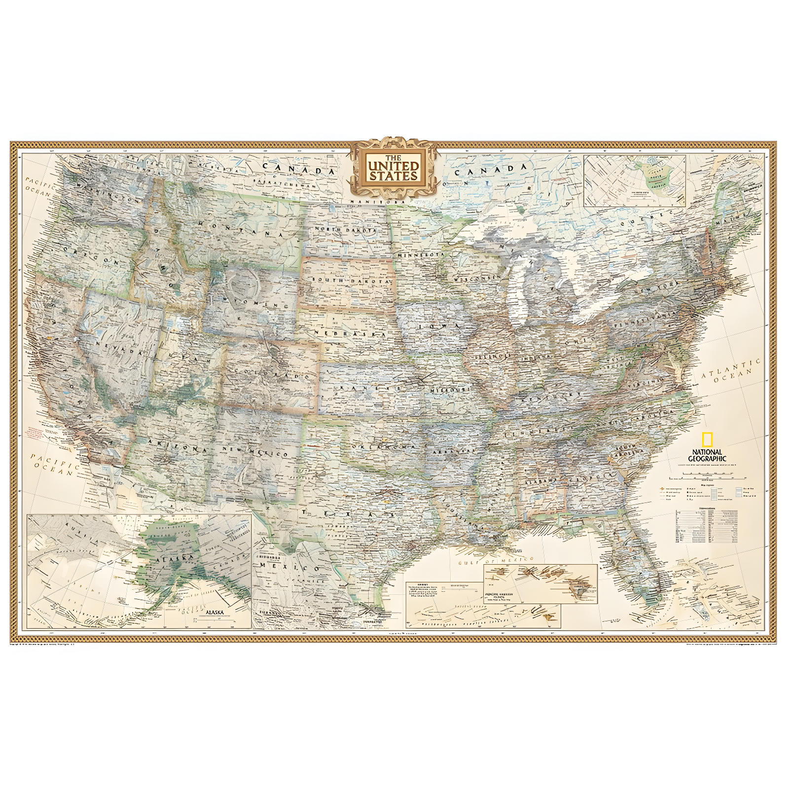 National Geographic United States Executive Laminated Wall Map Poster