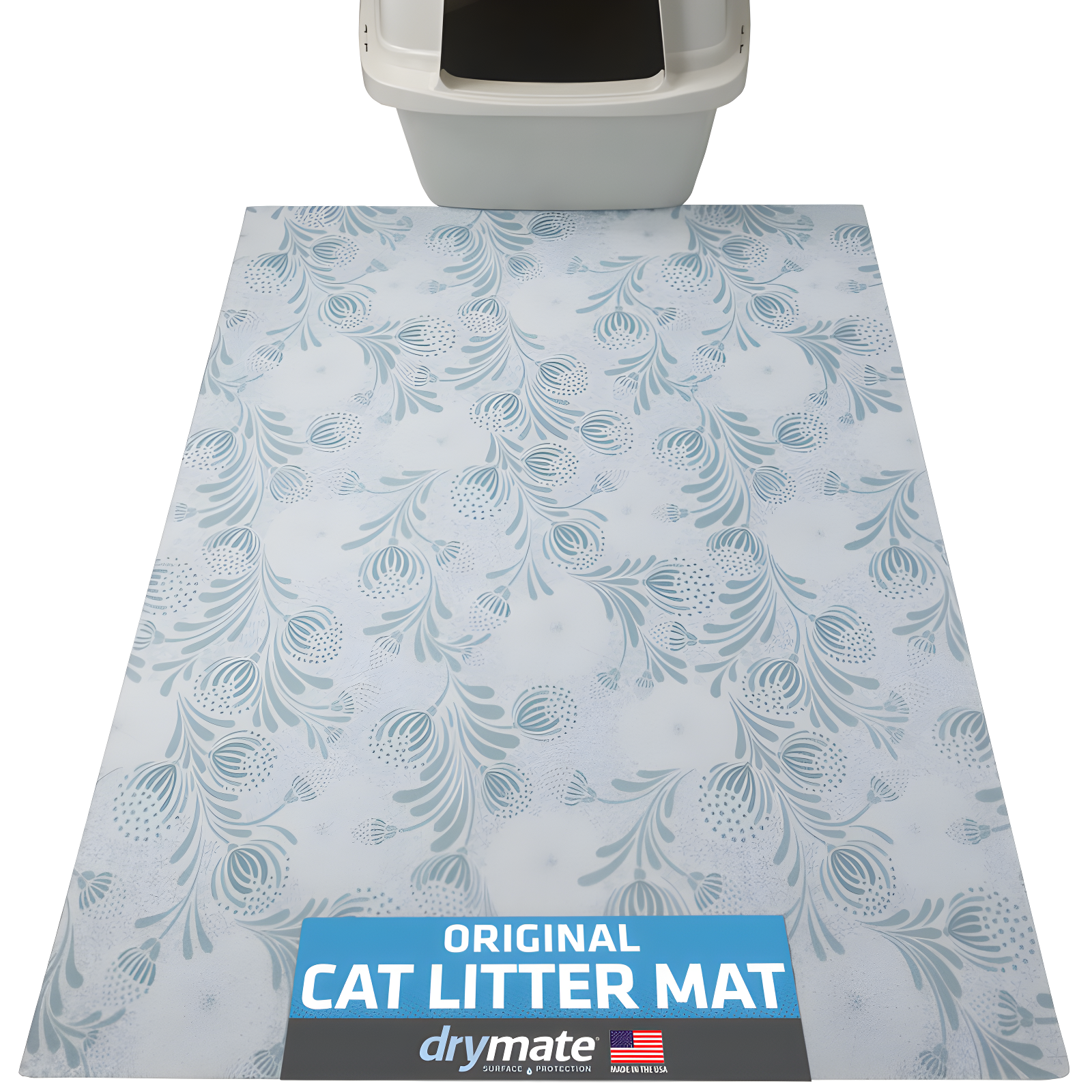 Extra Large Light Blue Floral Cat Litter Mat