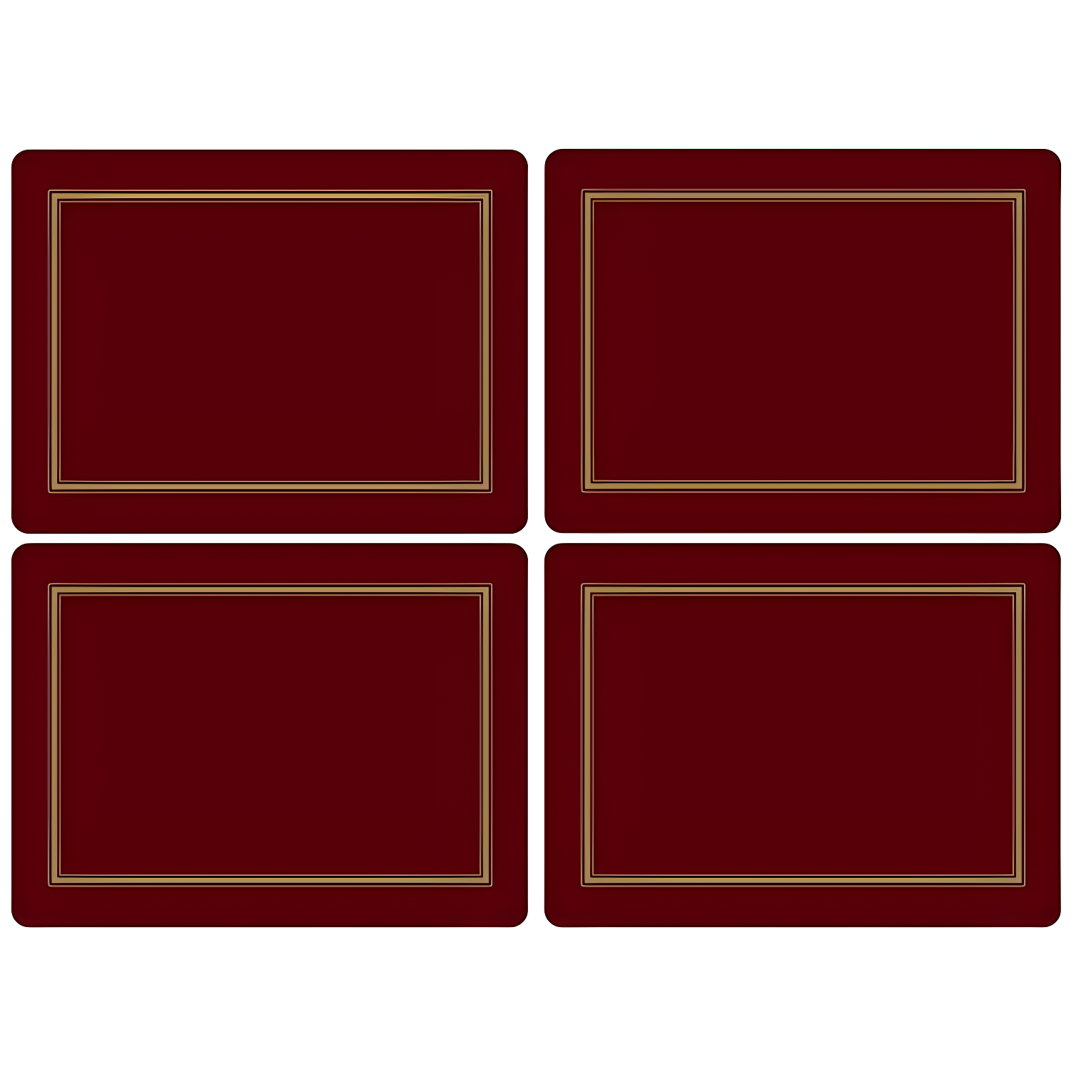 Classic Burgundy Hardboard Placemats with Gold Trim, Set of 4