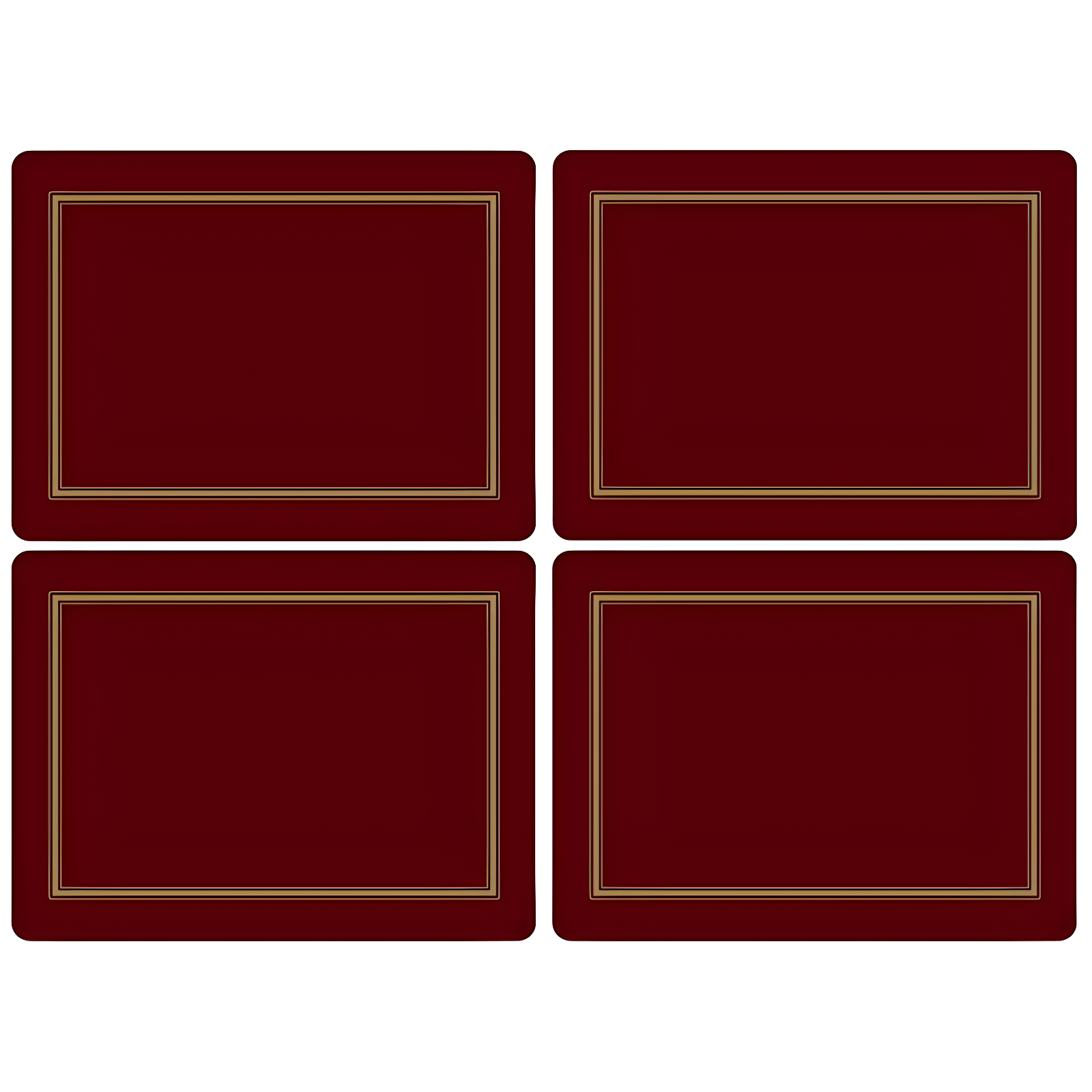 Classic Burgundy Hardboard Placemats with Gold Trim, Set of 4