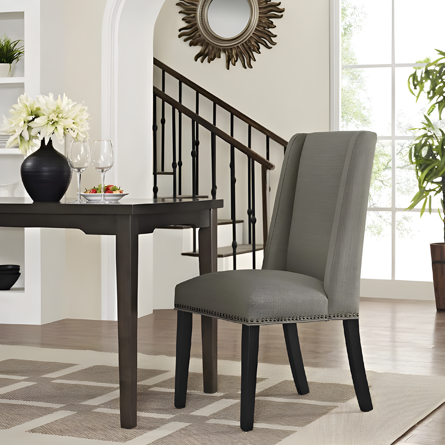 Elegant Granite Parsons Side Chair with Nailhead Trim