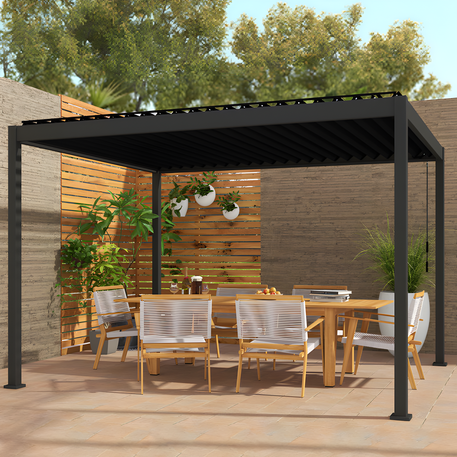 Charcoal Aluminum Frame Pergola with Adjustable Louver Roof, 10x12 ft