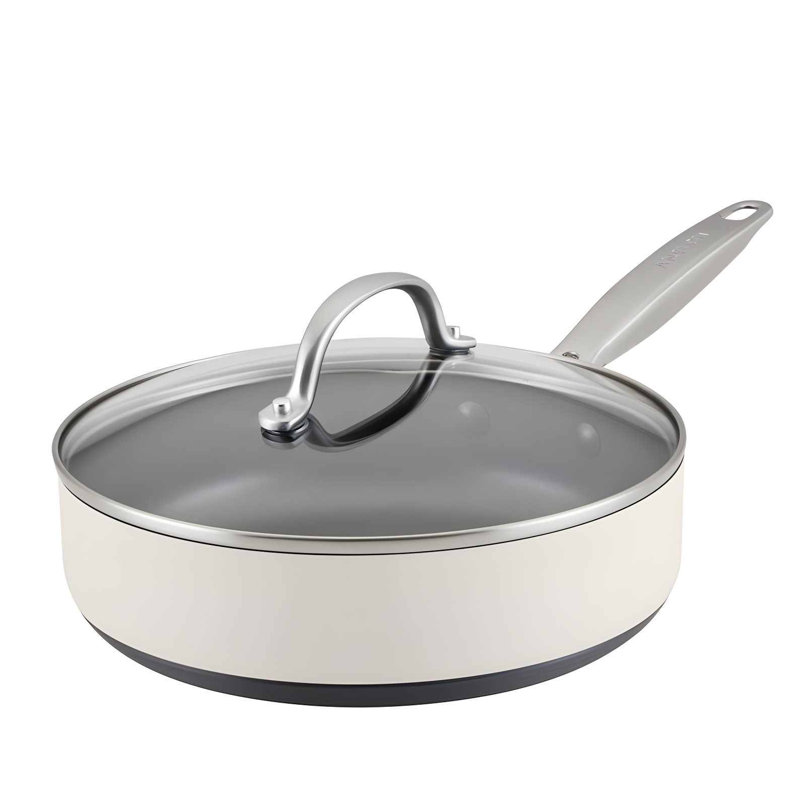 Cream 3-Quart Nonstick Aluminum Sauté Pan with Lid
