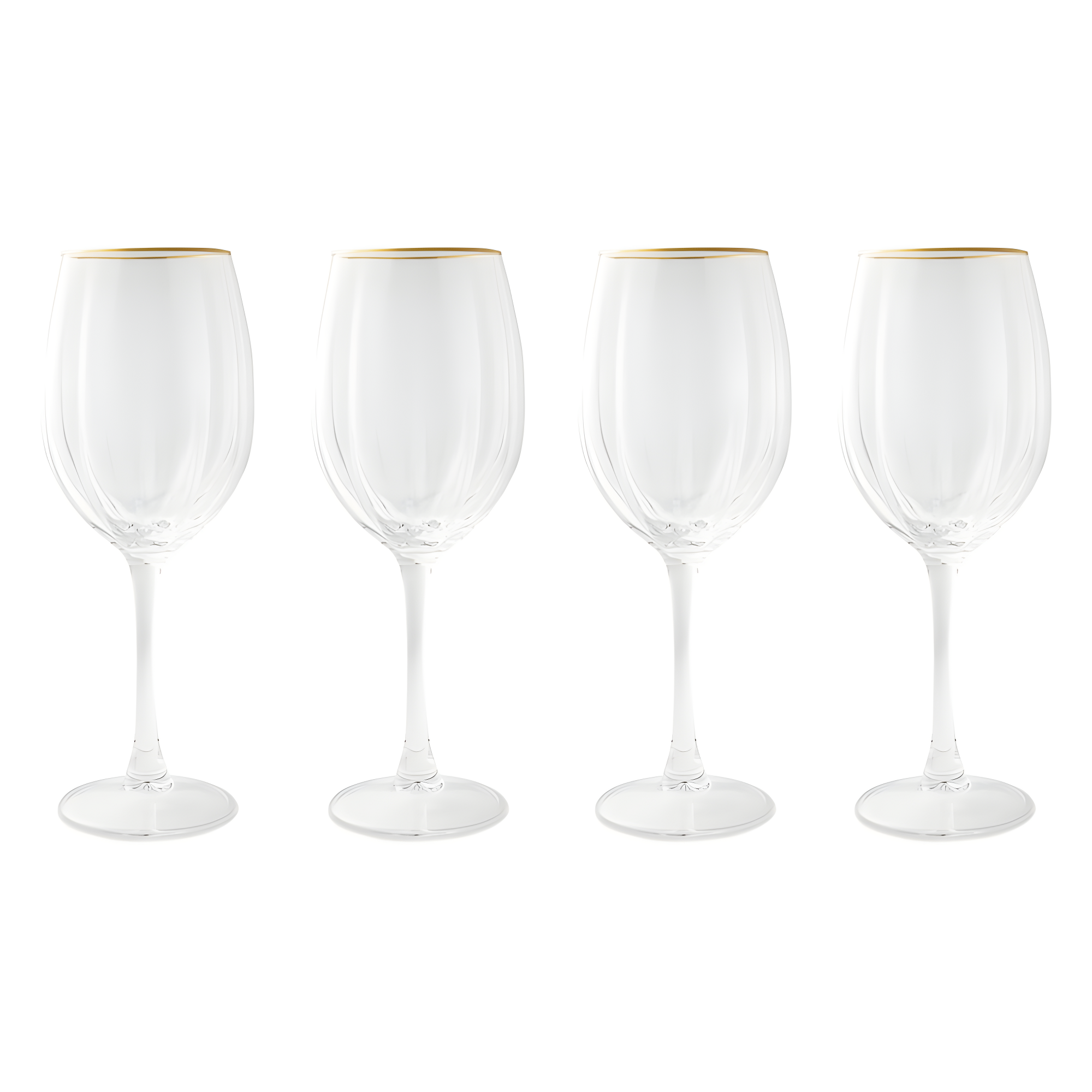 Elegant Scalloped Wine Glass Set with Gold Rim, 4-Pack