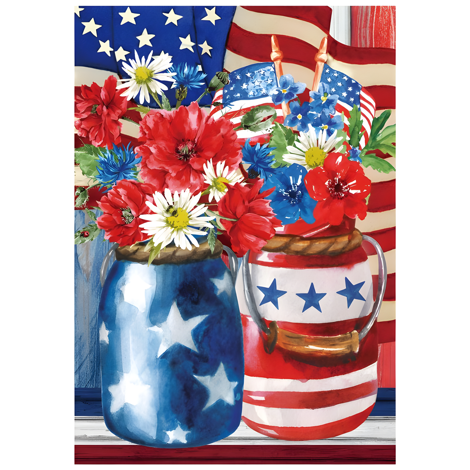 Patriotic Floral Bouquet Polyester Garden Flag