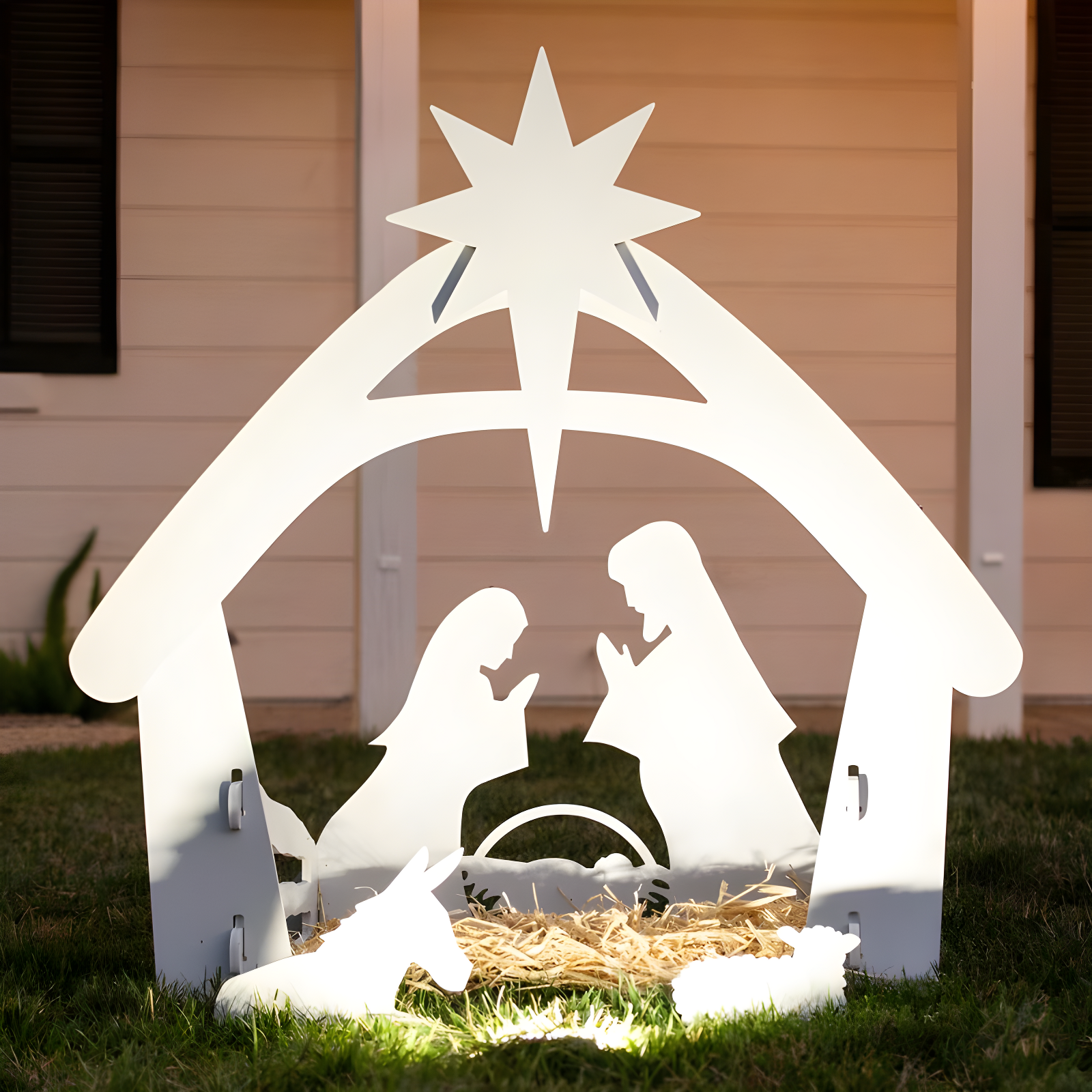 White PVC Outdoor Nativity Scene Christmas Decoration