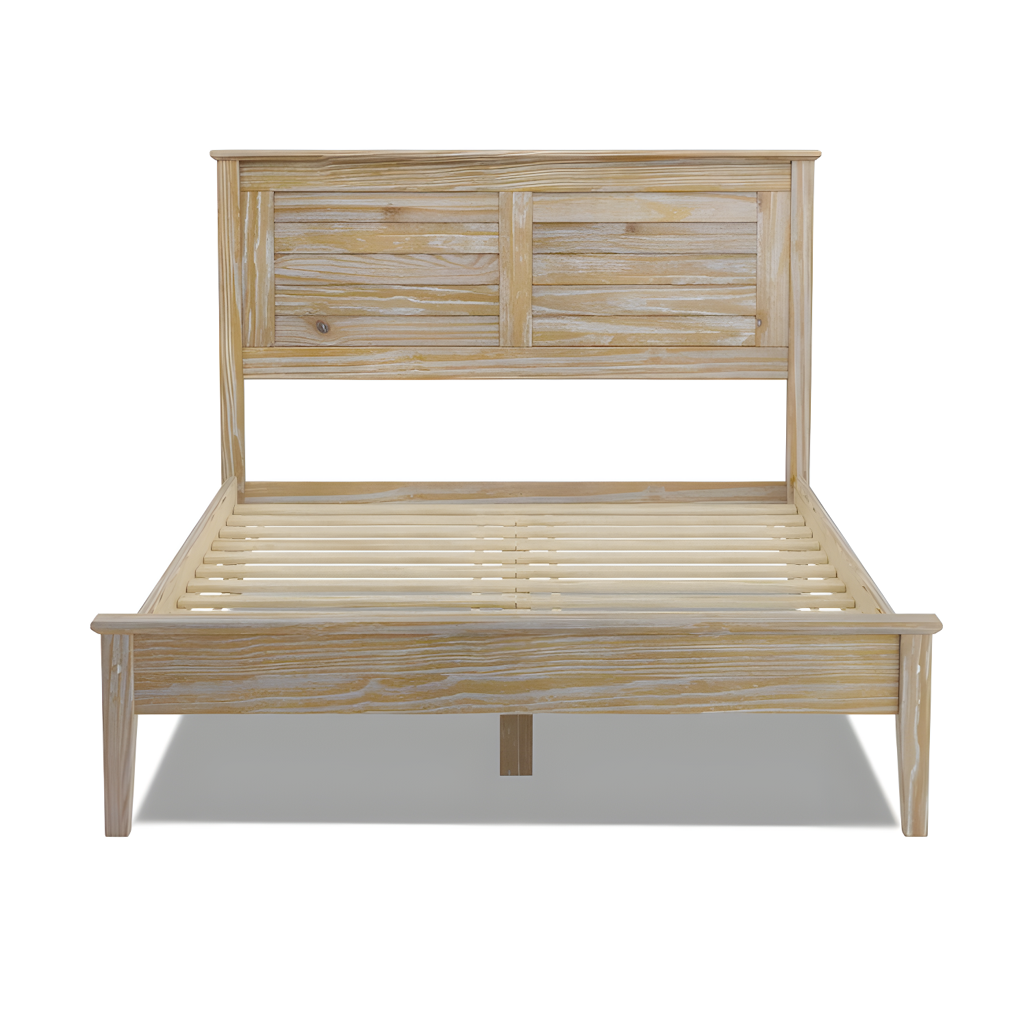 Brushed Driftwood Full Size Pine Wood Platform Bed with Headboard