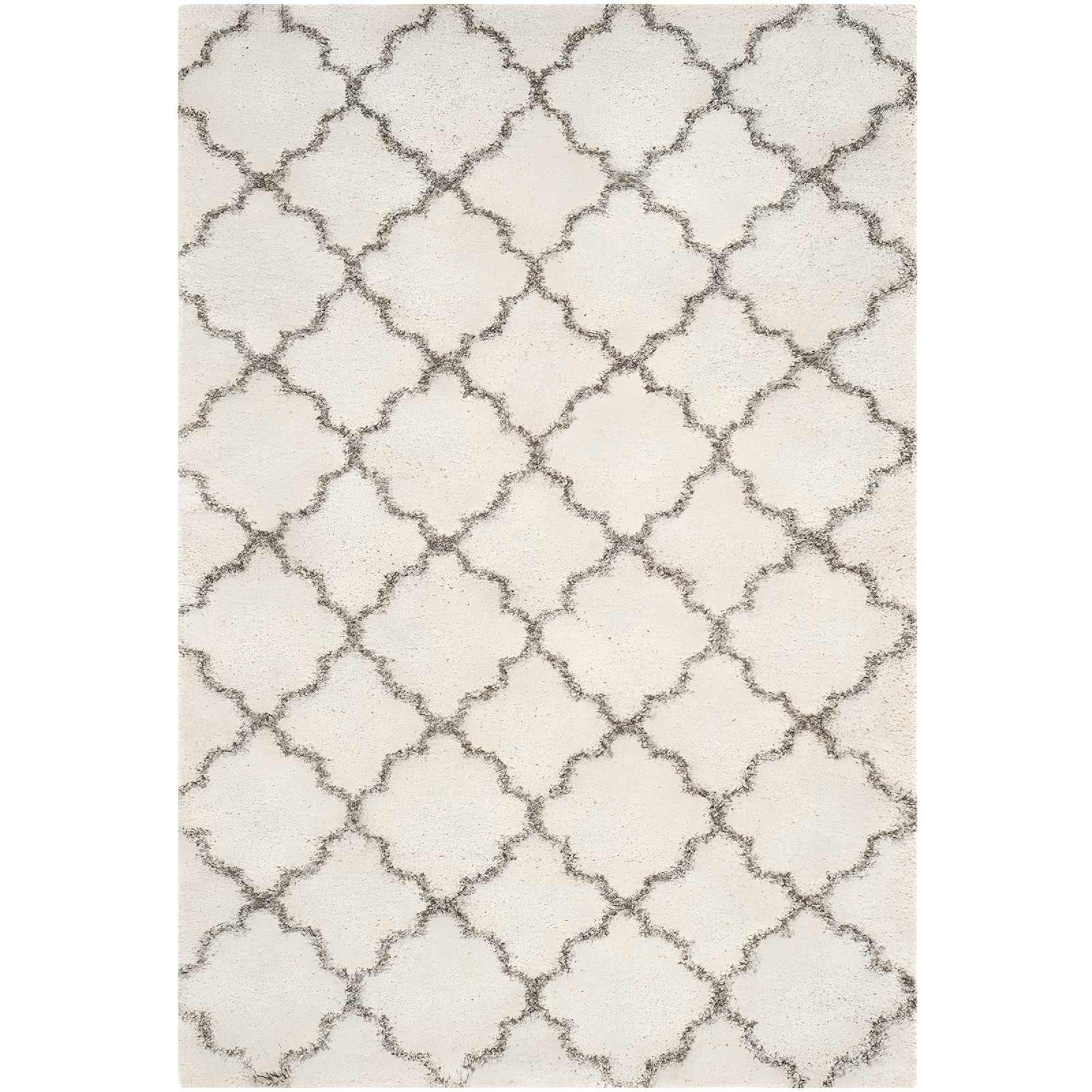 Ivory and Grey High Pile Shag Area Rug 8' x 10'