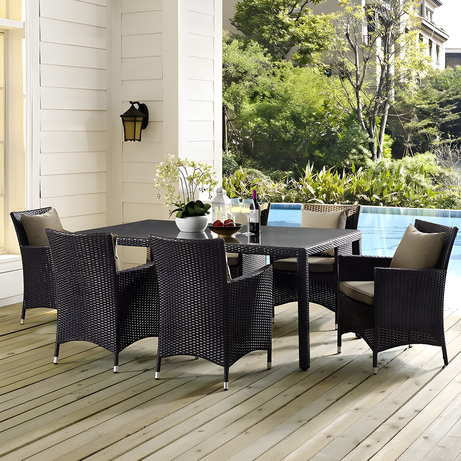 Convene Espresso 71" Synthetic Rattan Outdoor Dining Table