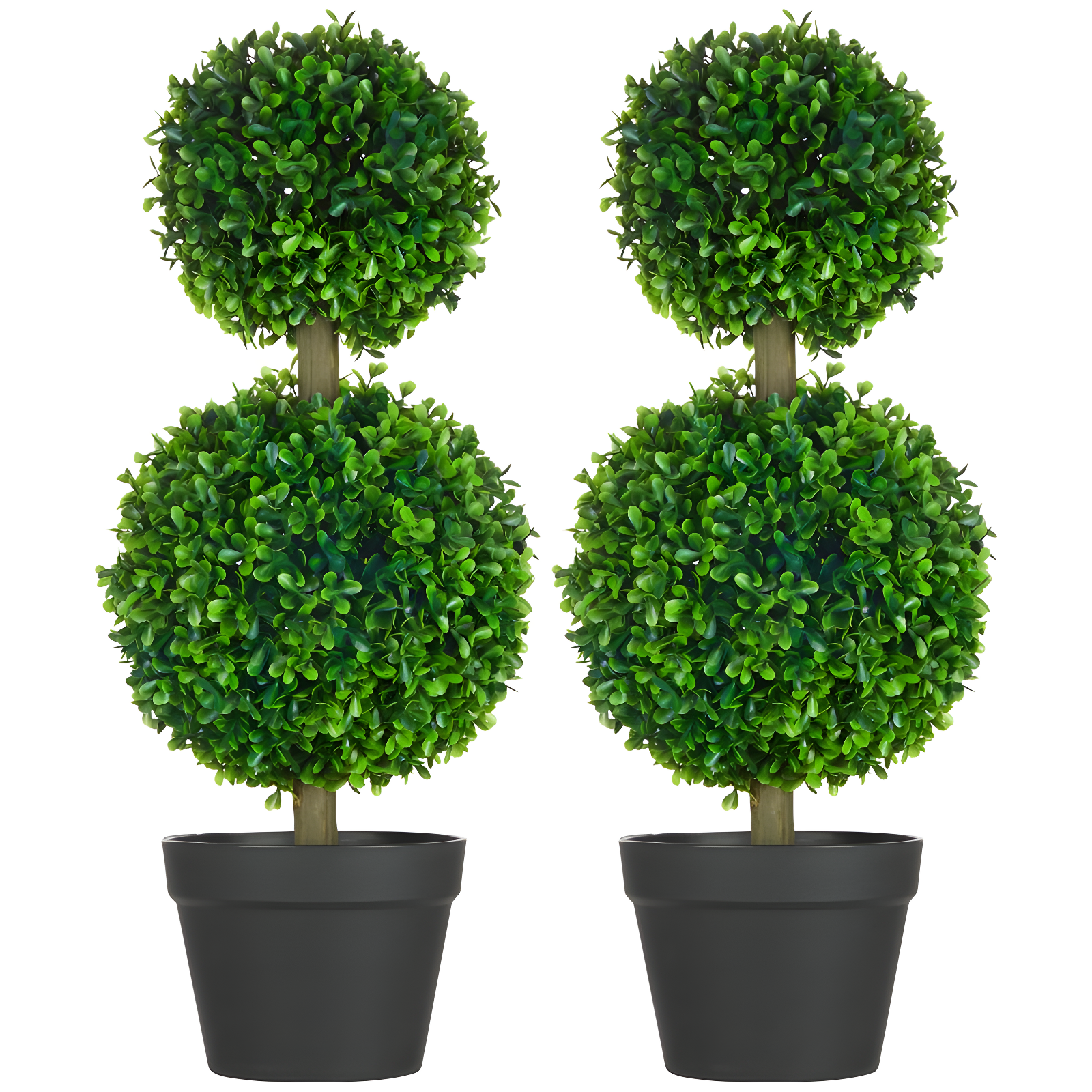 Set of 2 Green Faux Boxwood Topiary Plants in Black Pots