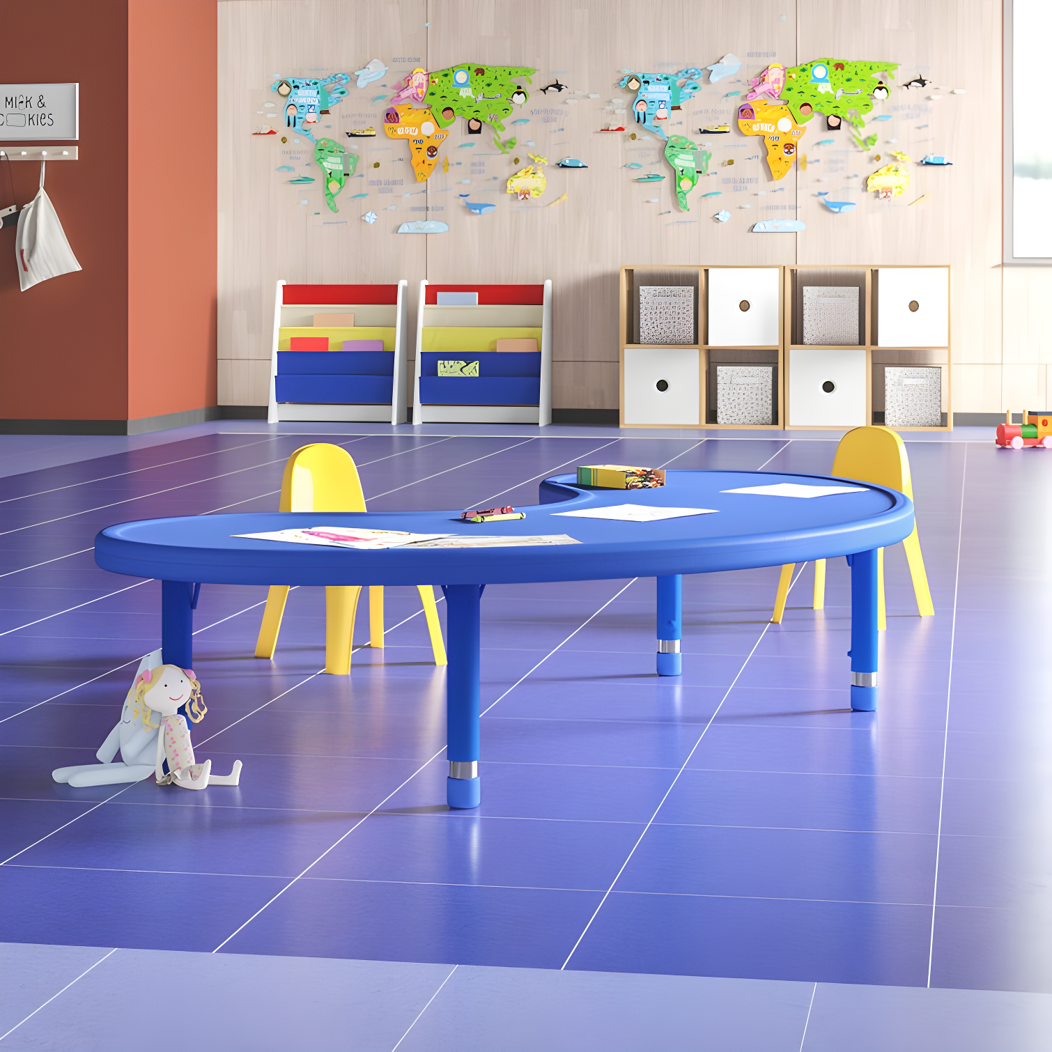 Half-Moon Blue Plastic Adjustable Activity Table for 8 Kids