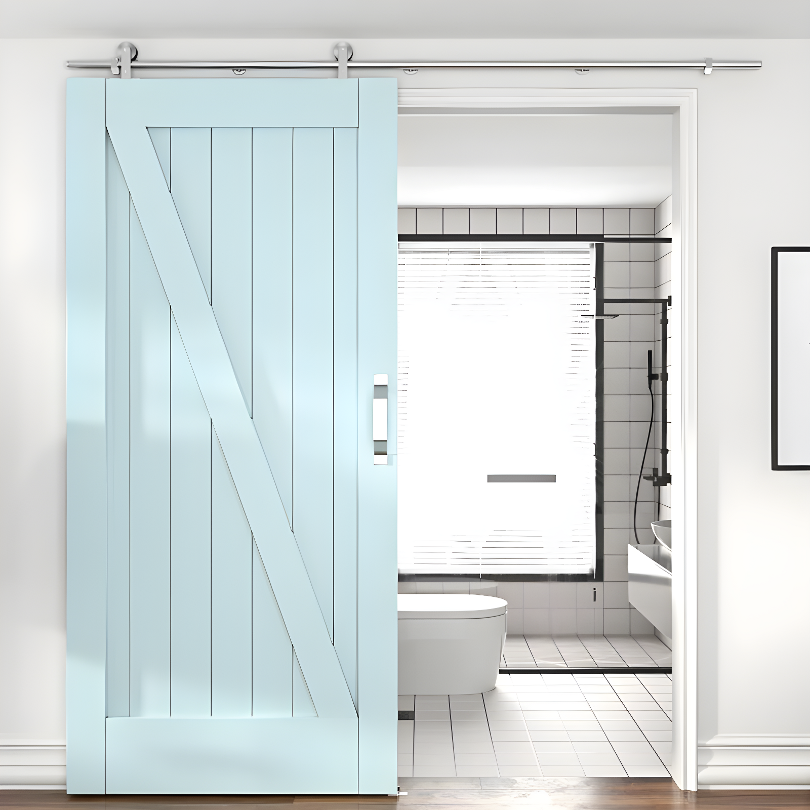 96-Inch Frosted Black Steel Sliding Barn Door Hardware Kit