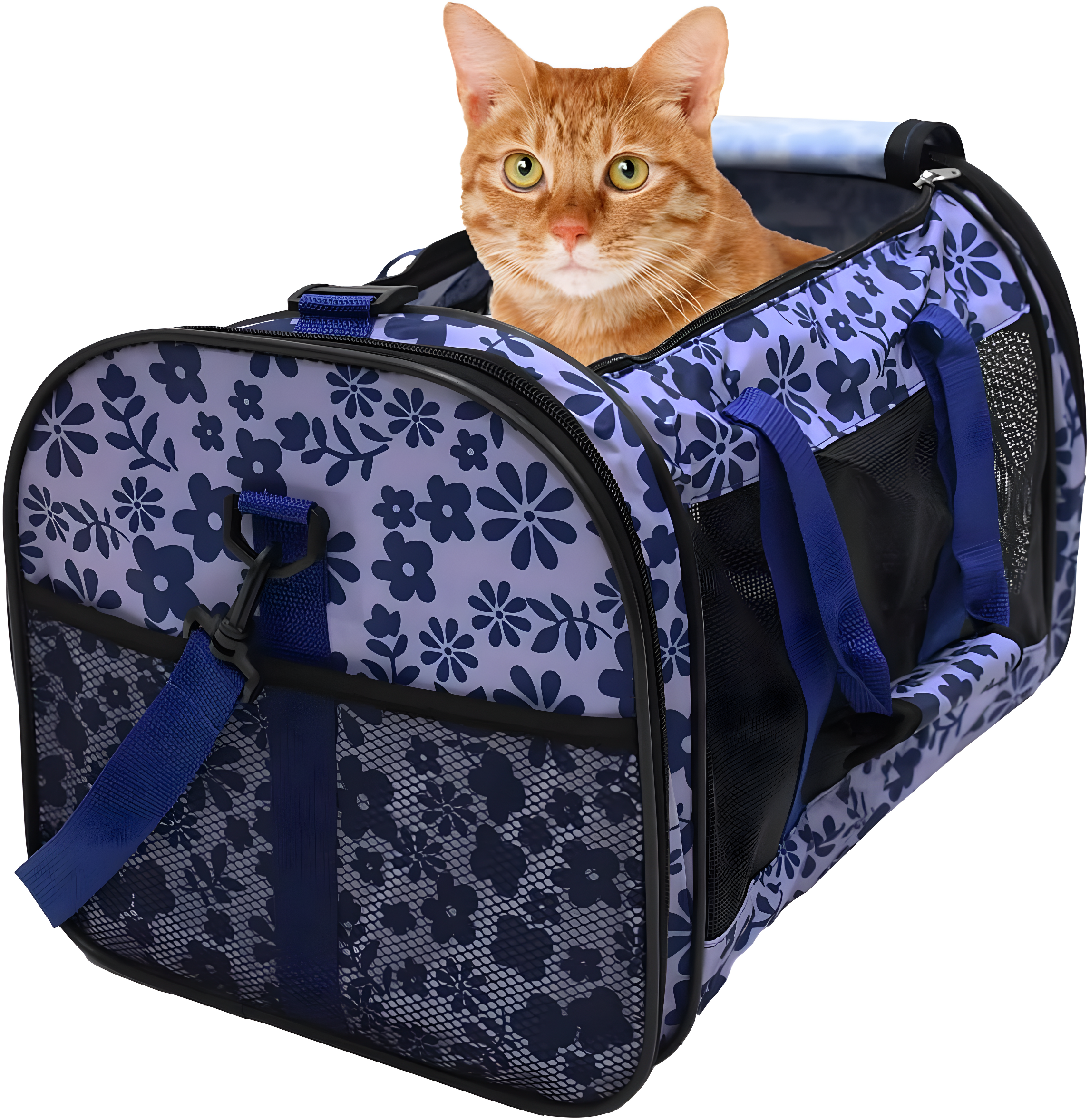 Blue Floral Soft-Sided Airline Approved Pet Carrier