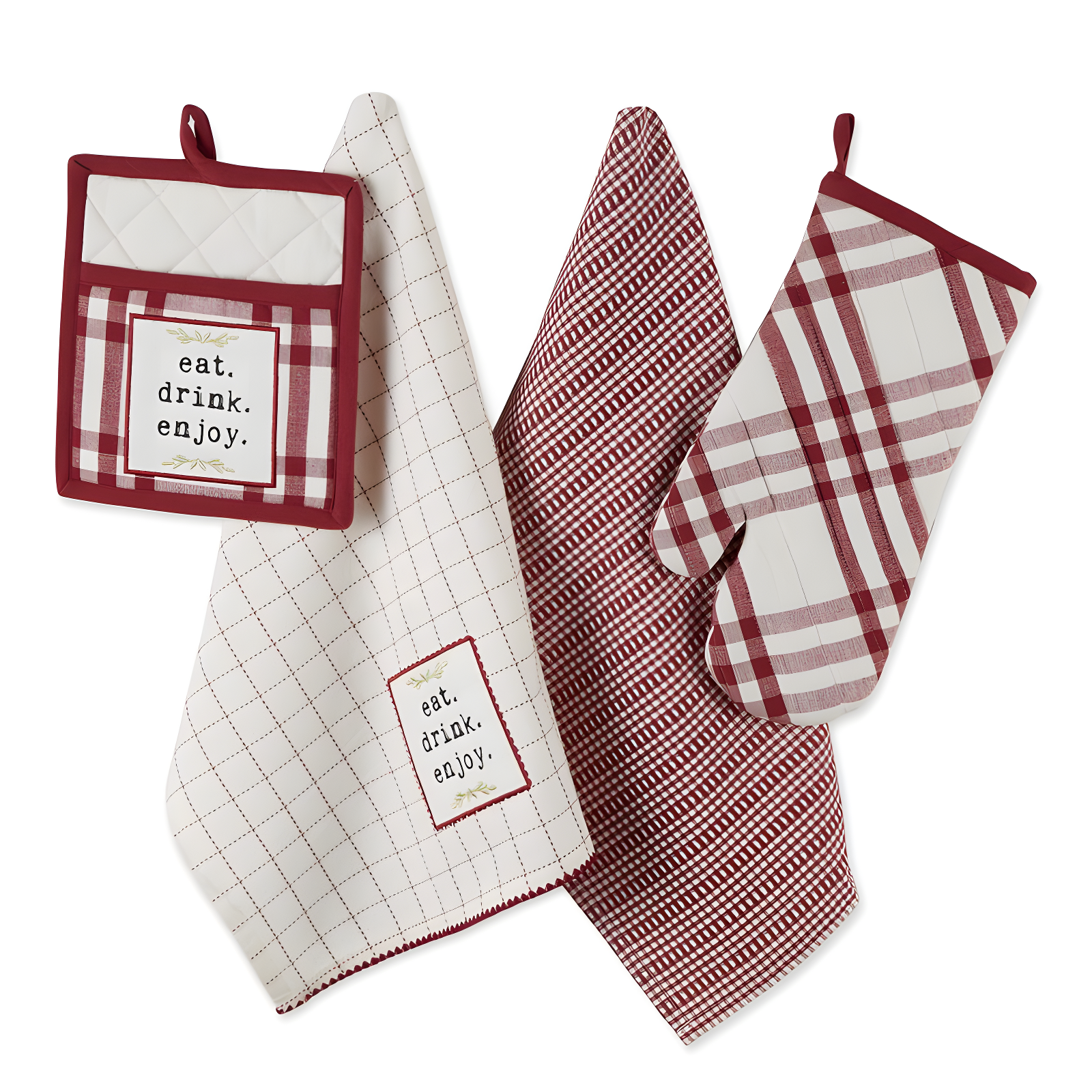 Barn Red and White Cotton Kitchen Set, 4-Piece