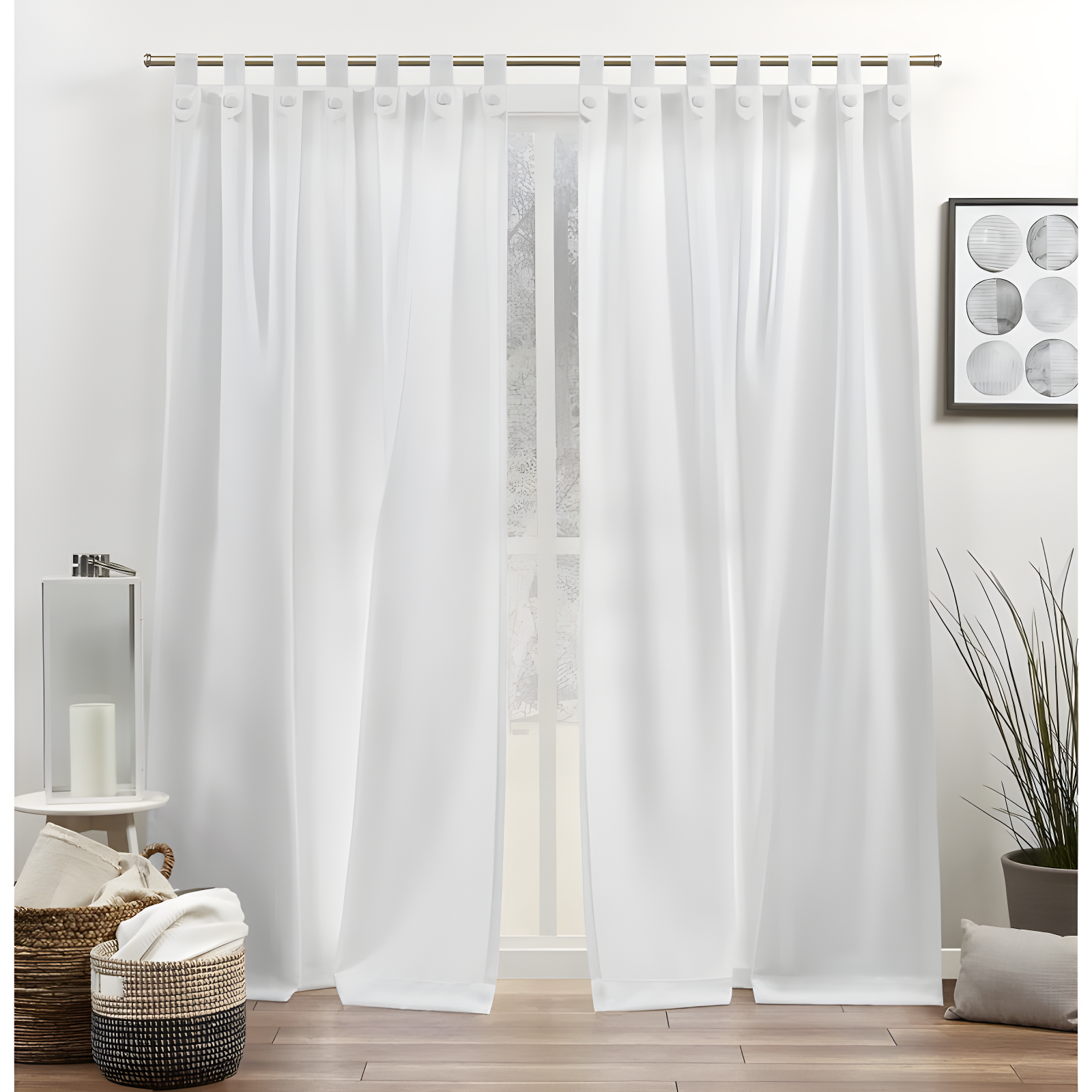 Winter White Linen Tab Top Light-Filtering Curtain Panels