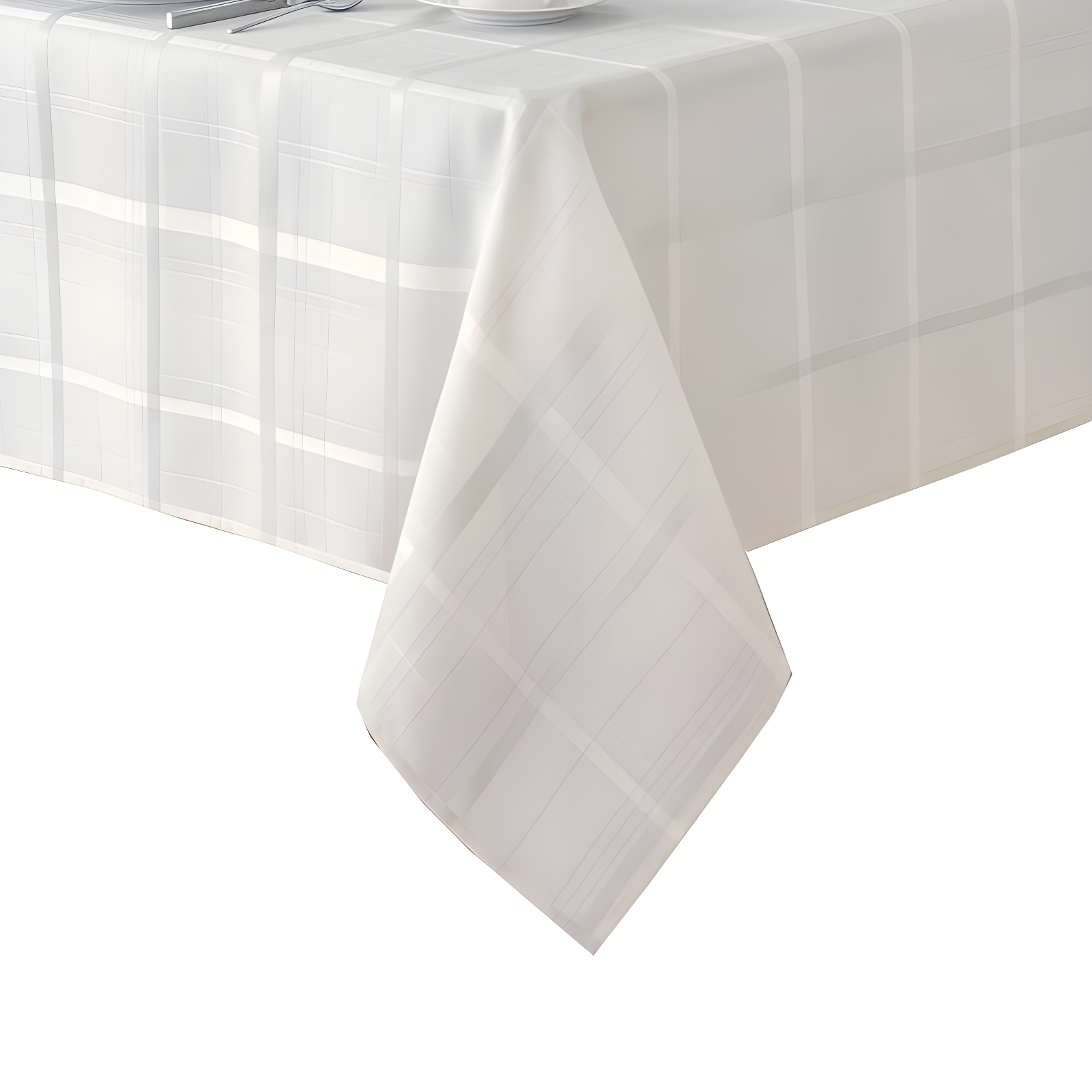 White Plaid Stain-Resistant Polyester Tablecloth