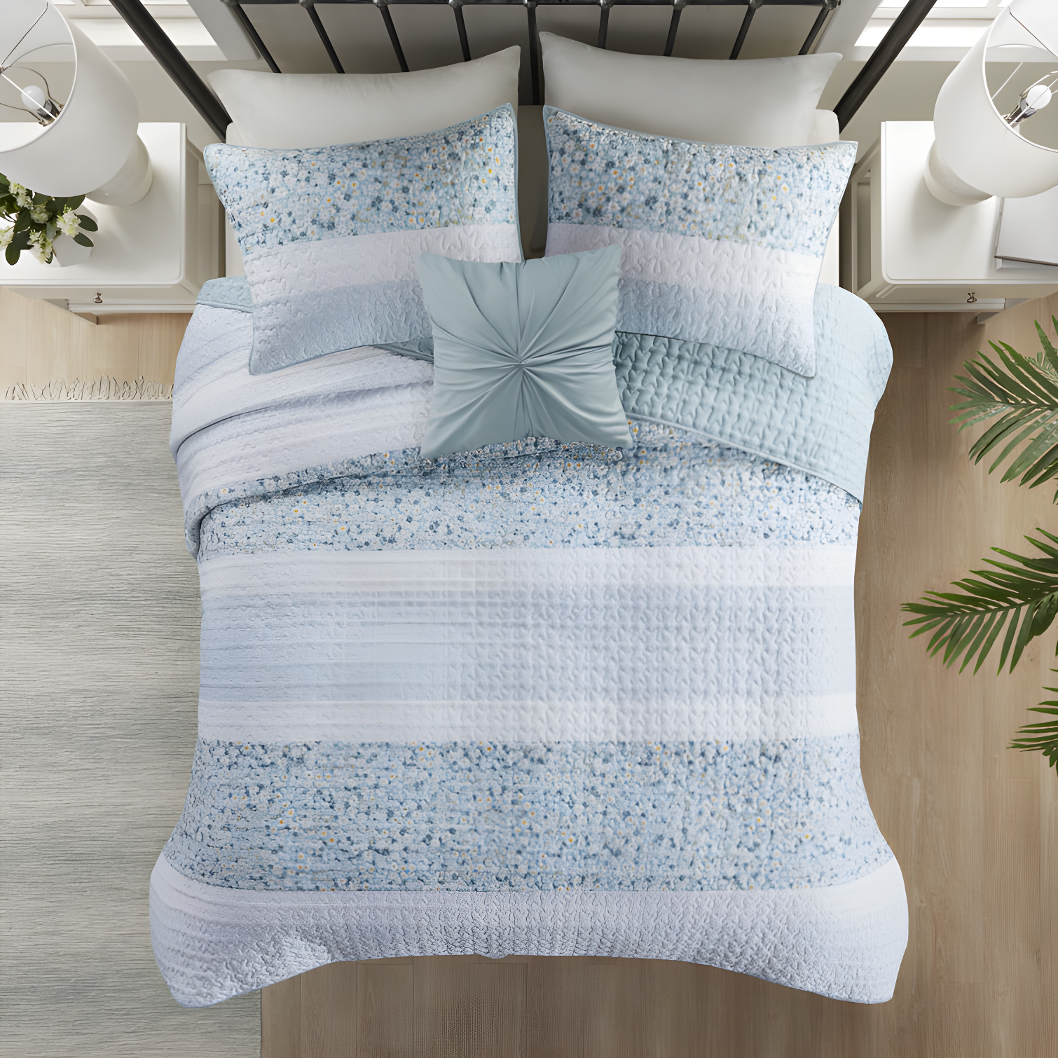 Aqua King Seersucker Microfiber Quilt Set with Pillow