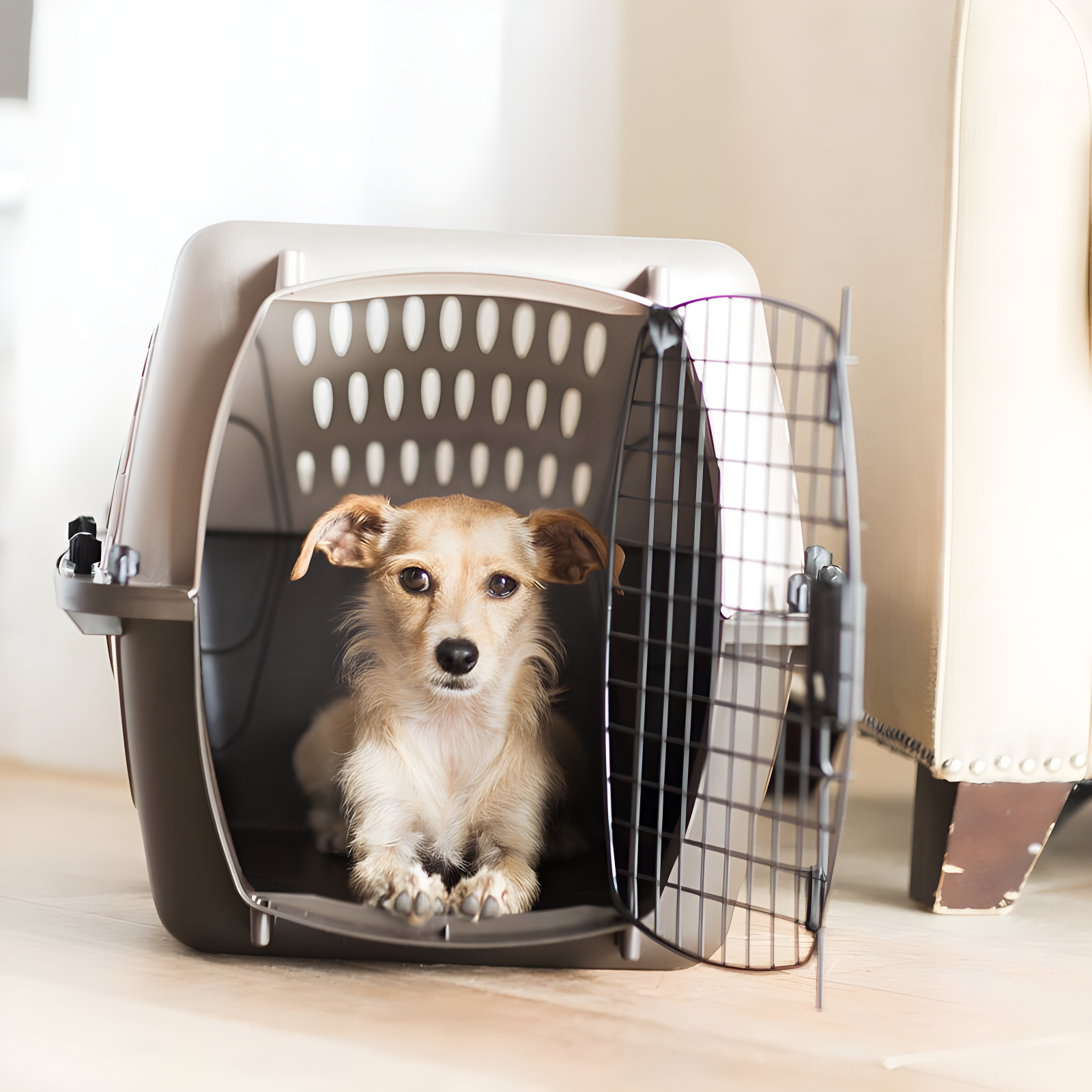 Medium Black and Brown Plastic Pet Carrier with Two Doors