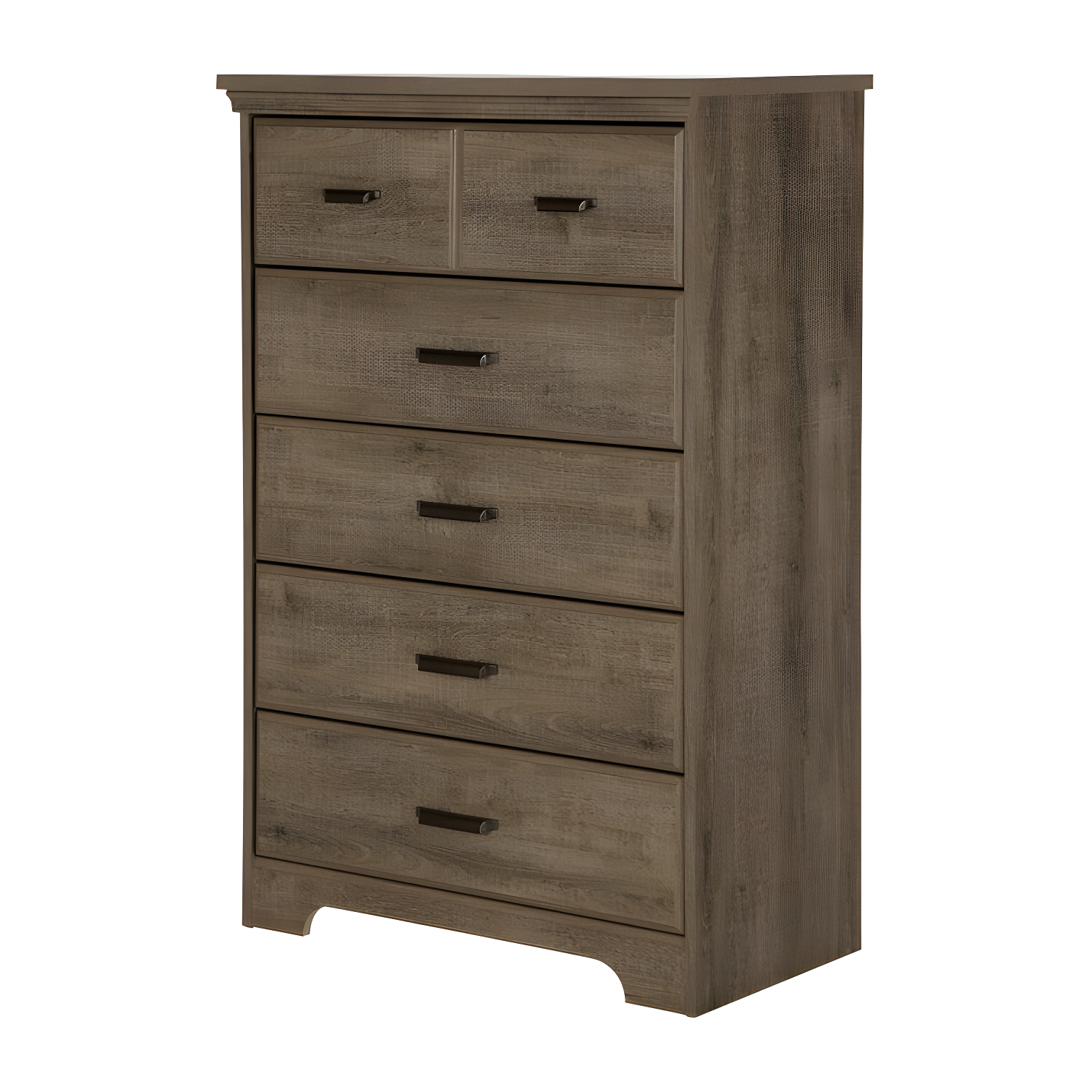 Weathered Oak Cottage 5-Drawer Chest with Metal Handles