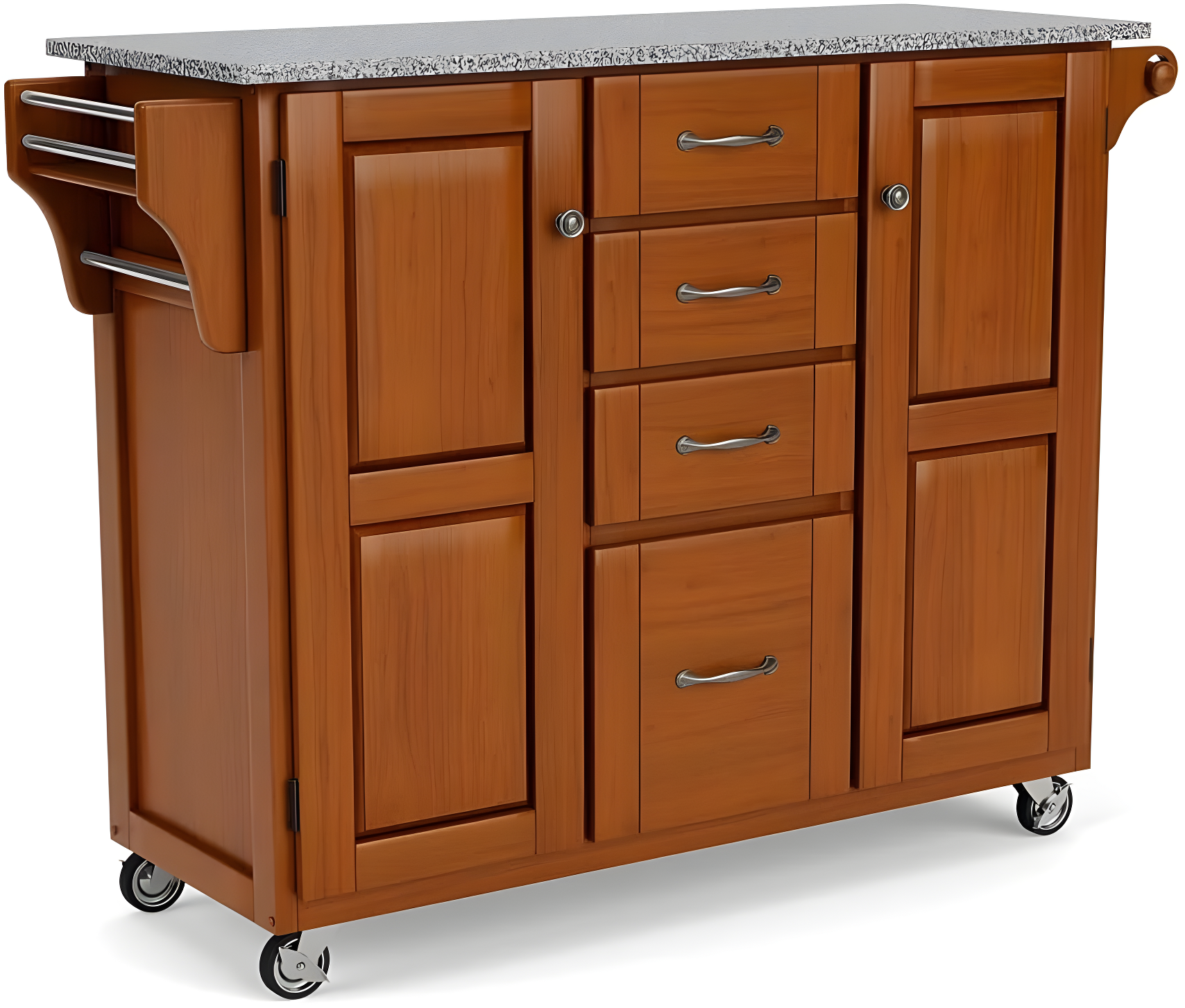 Warm Oak Kitchen Cart with Granite Top and Storage