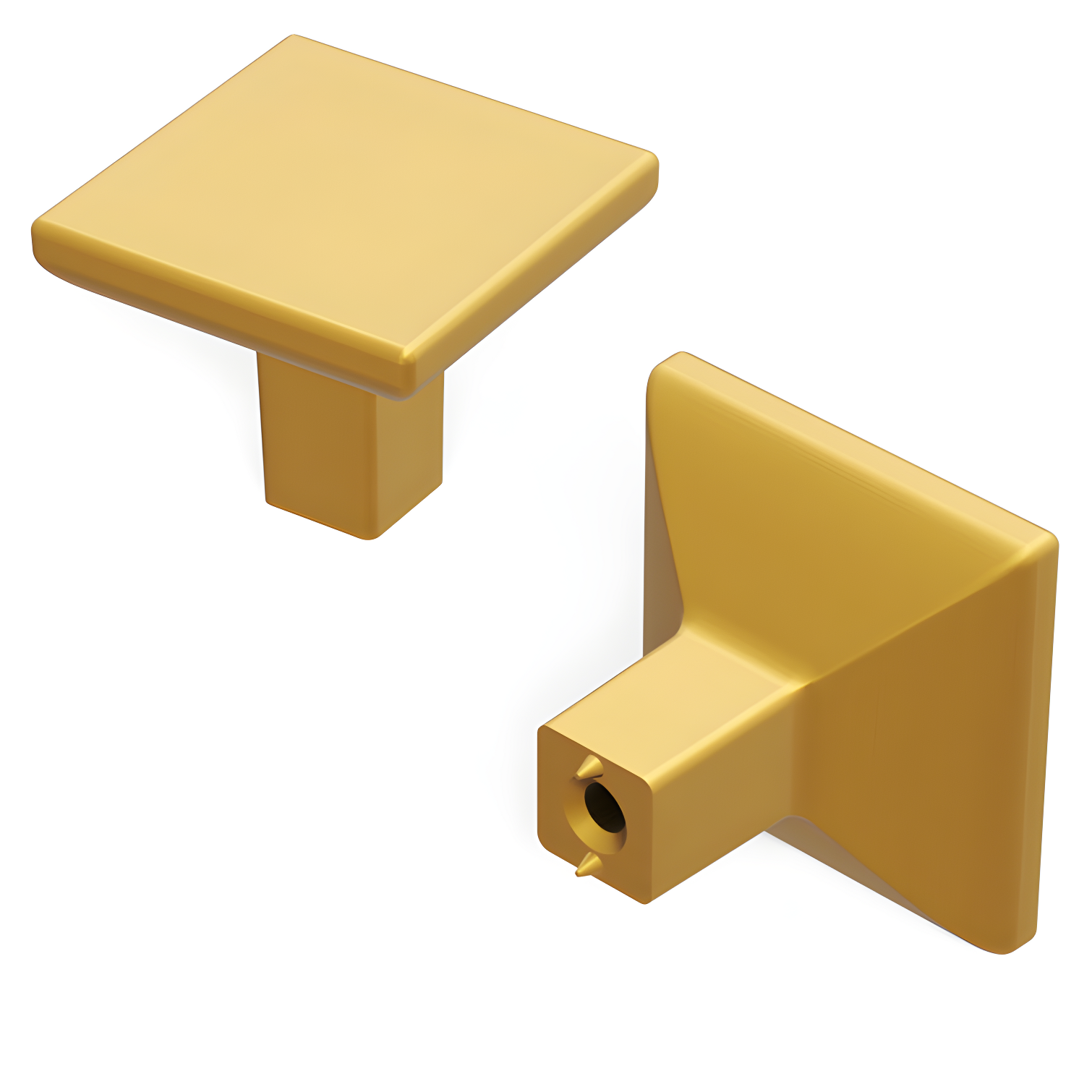 Golden Brass Square Modern Cabinet Knob with Mounting Hardware