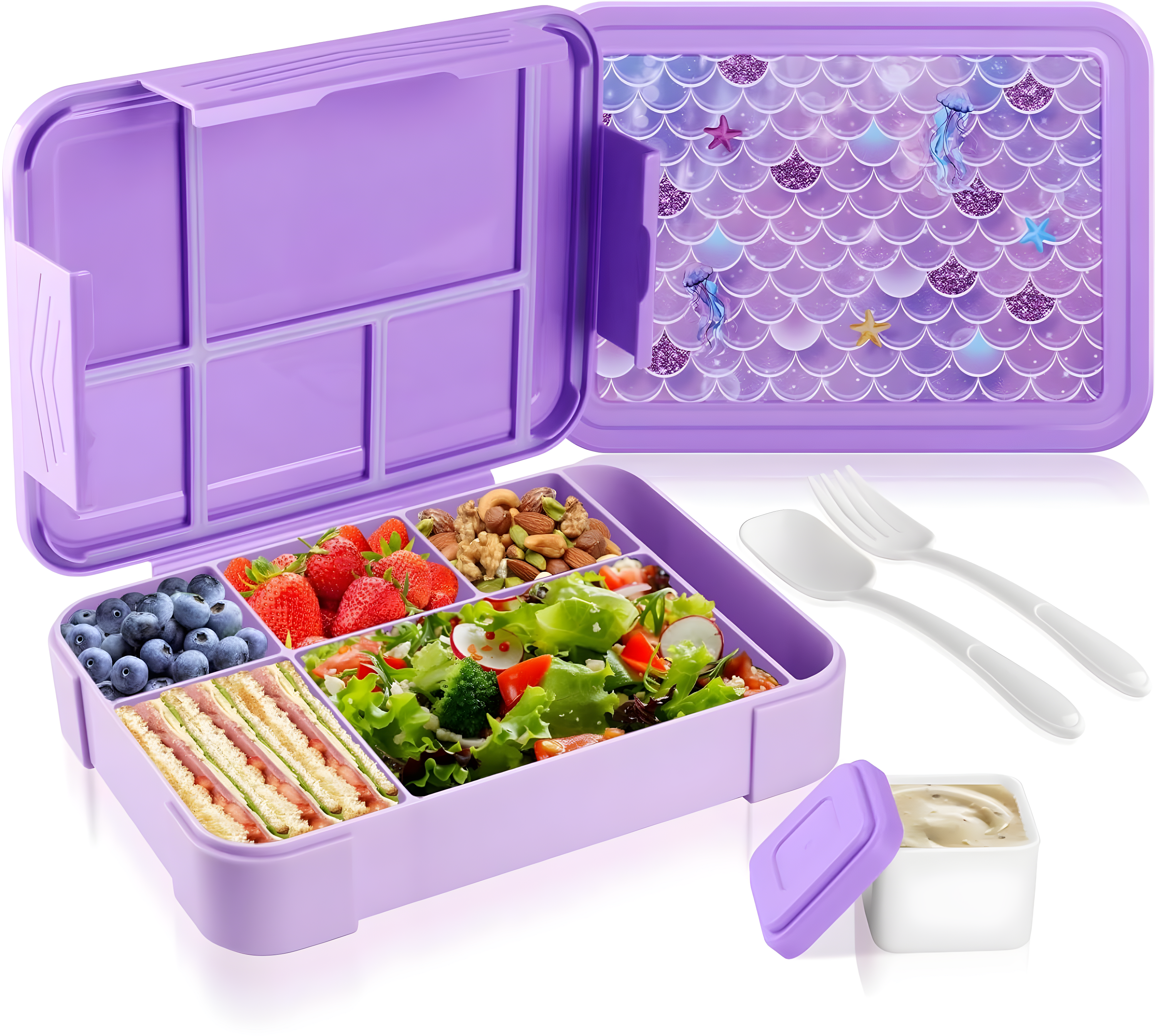 Purple Mermaid Stainless Steel Kids Bento Box with Utensils