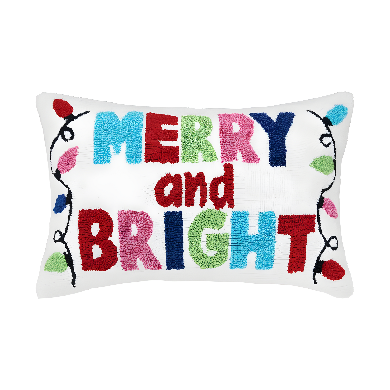 Merry and Bright Multicolor Hooked Christmas Throw Pillow